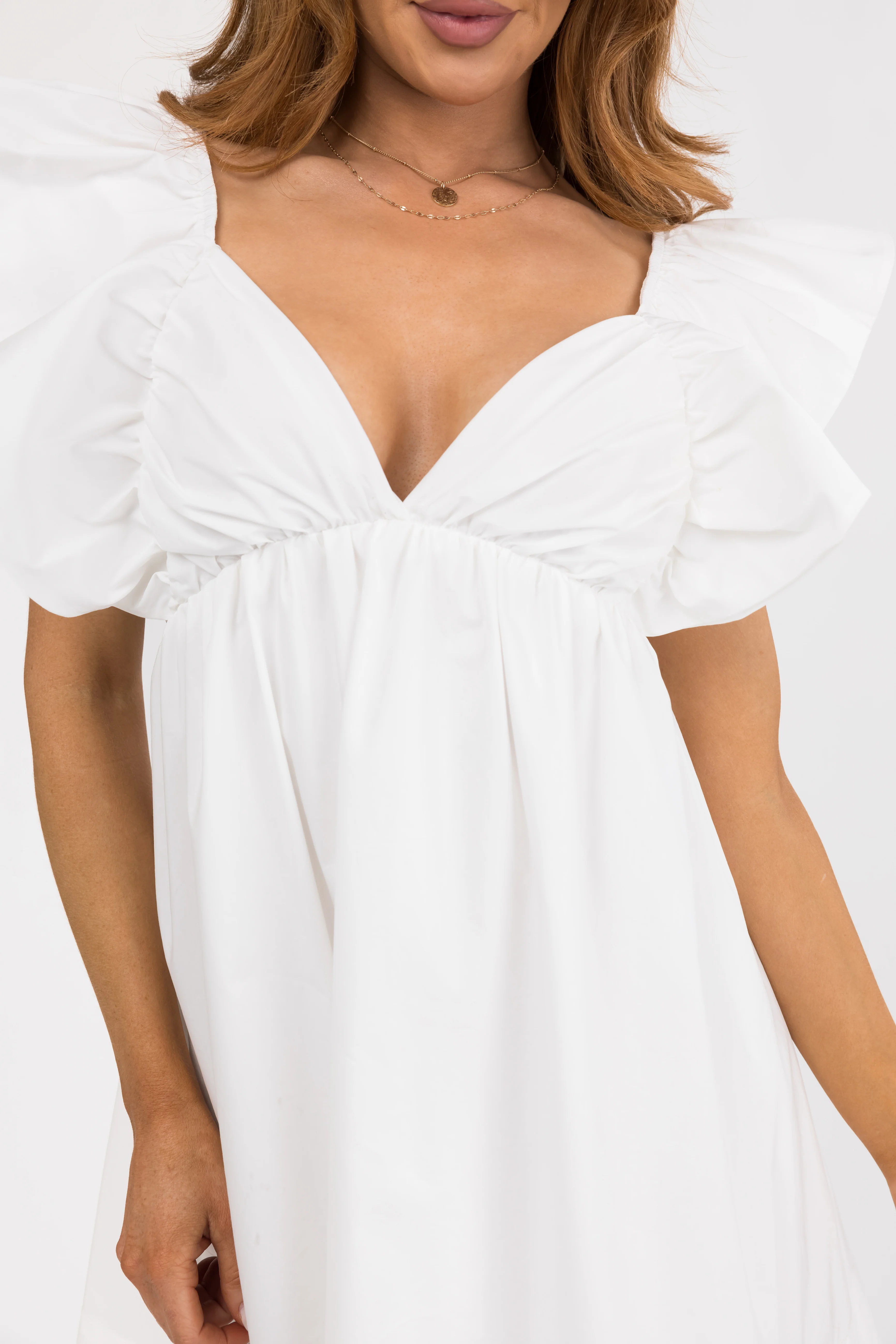 Off White Poplin Short Ruffle Sleeve Mini Dress - Image 9