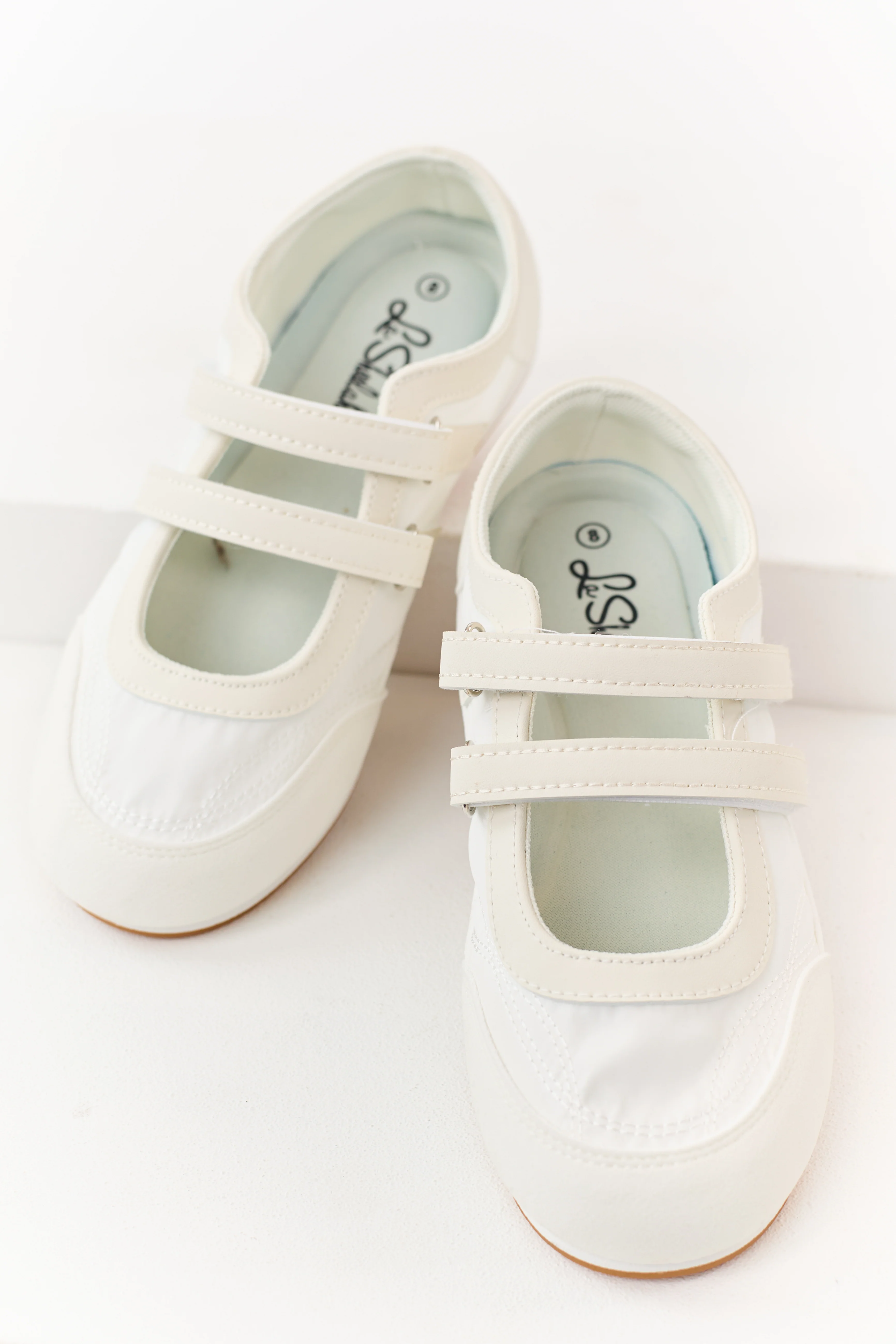 Off White Velcro Strap Sporty Ballet Sneakers - Image 2
