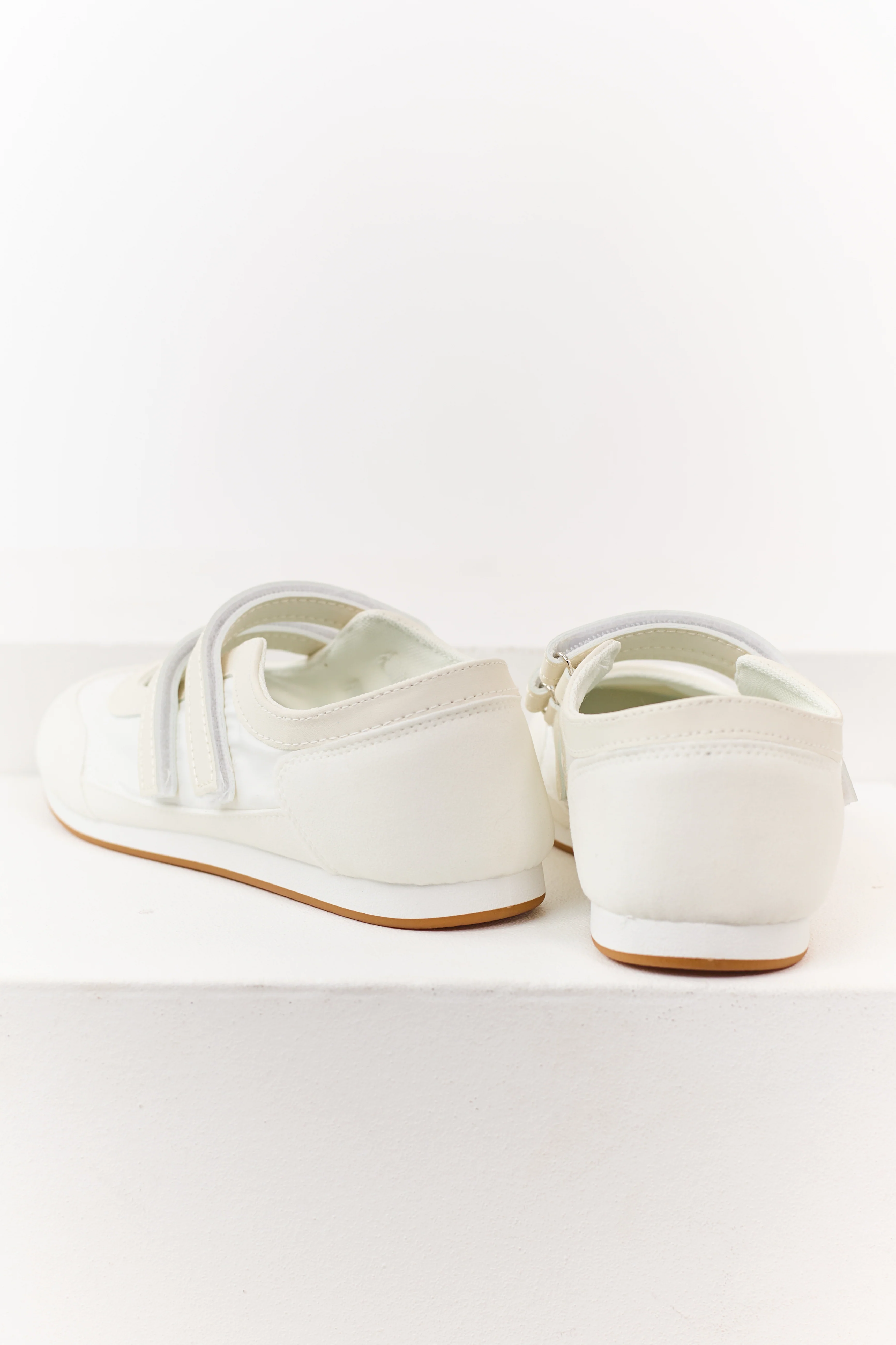 Off White Velcro Strap Sporty Ballet Sneakers - Image 3