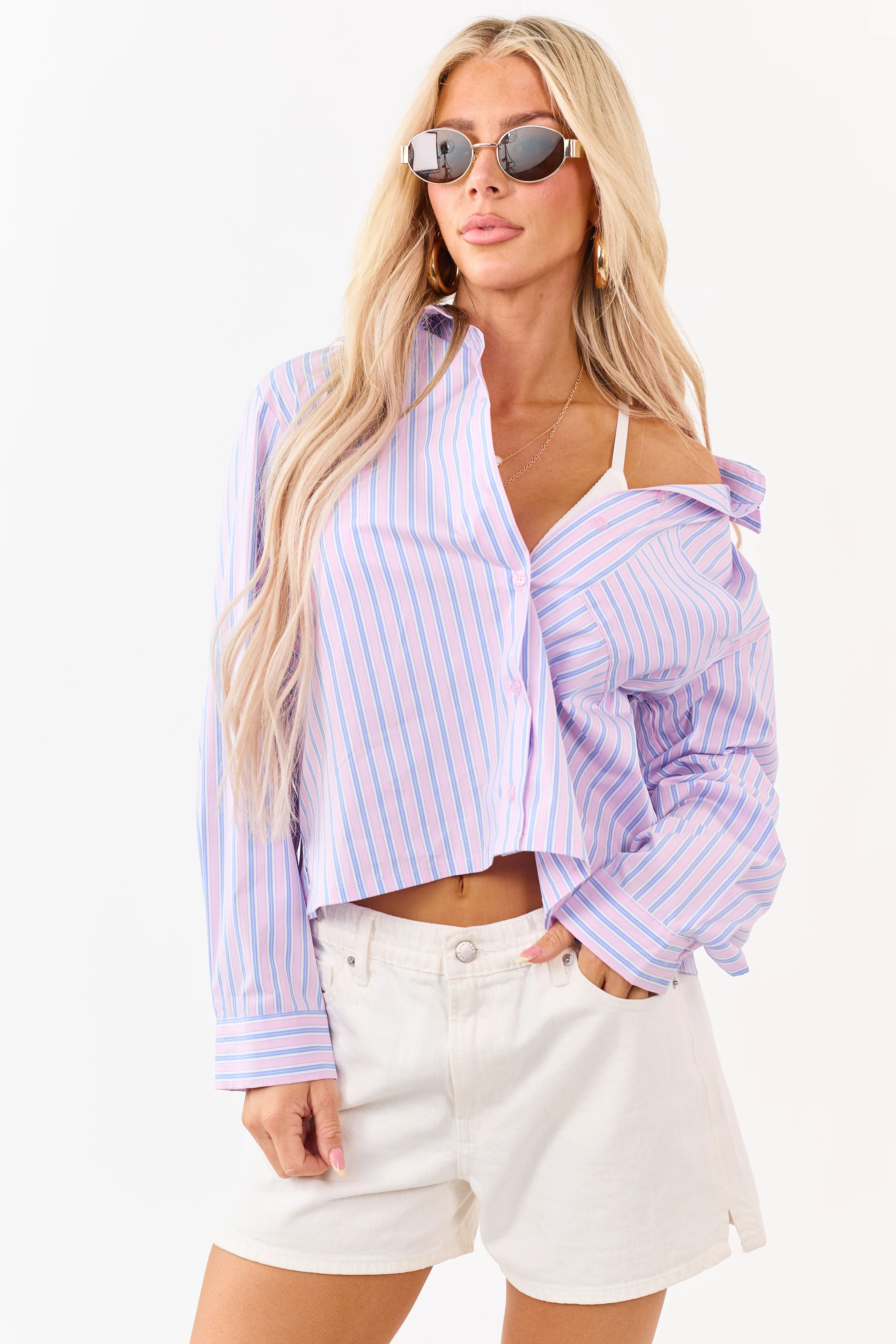 Orchid Striped Button Down Long Sleeve Top