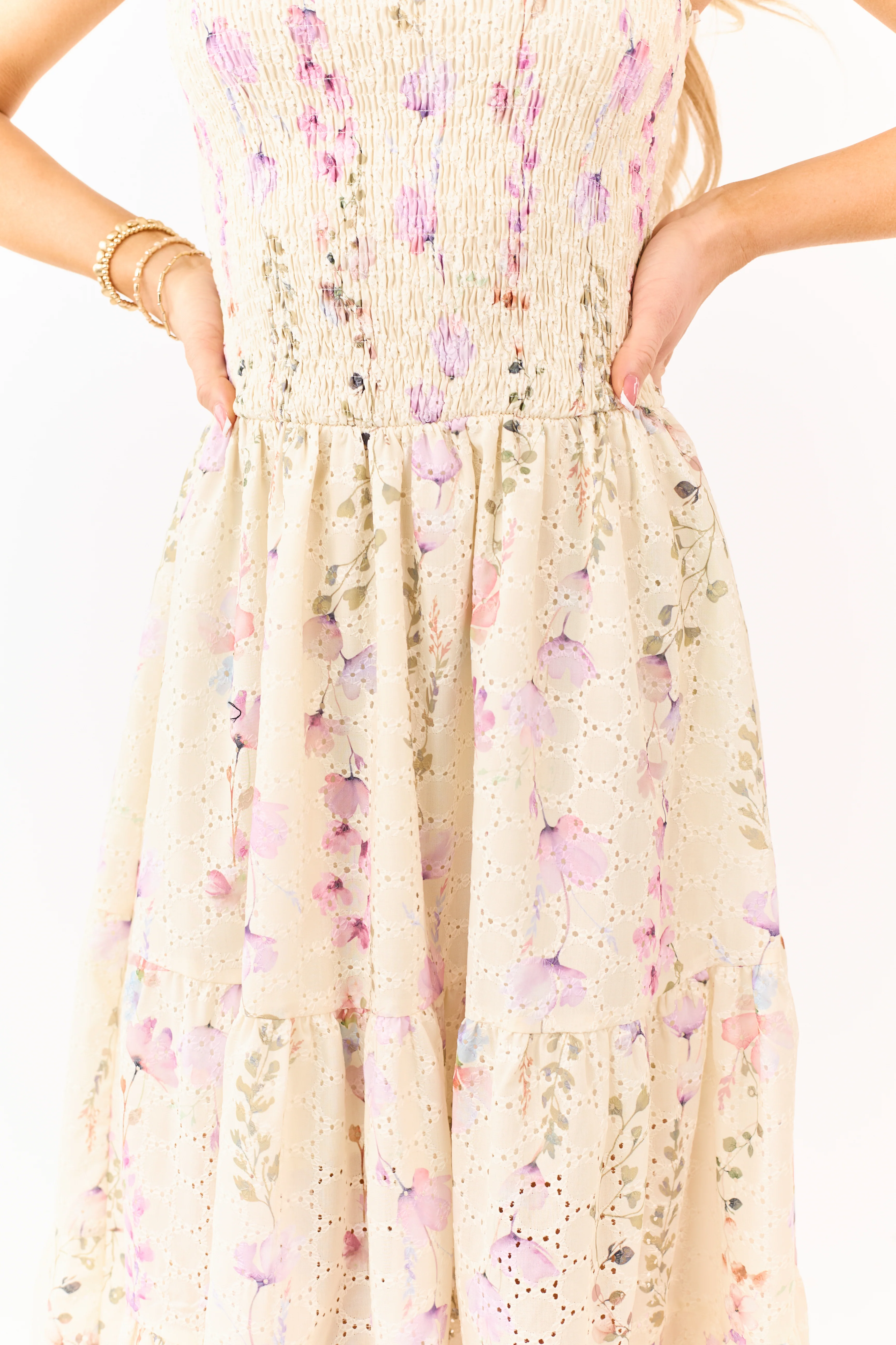 Pastel Yellow Floral Print Strapless Midi Dress - Image 7