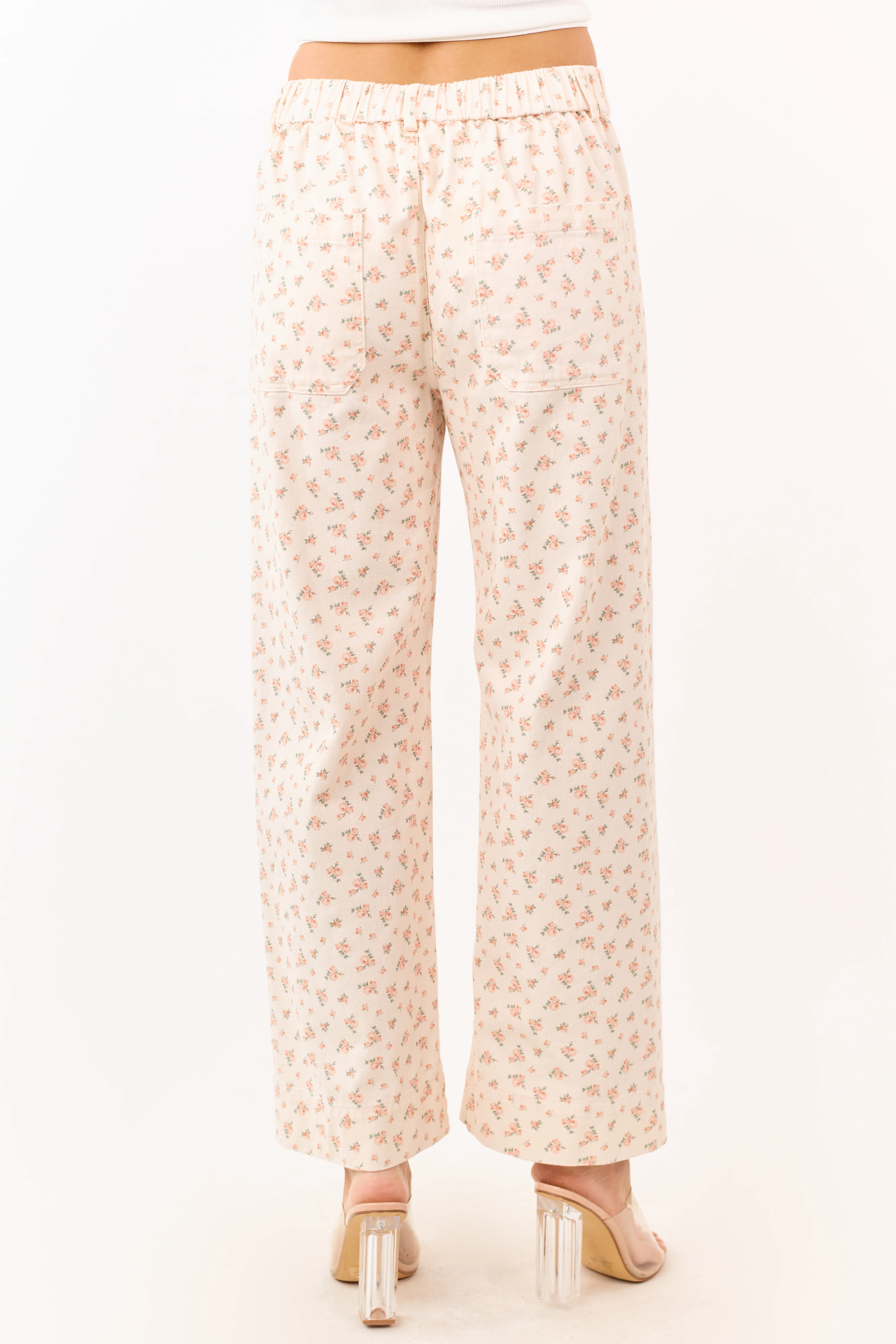 Peach Ditsy Floral Patch Pocket Wide Leg Jeans - Image 4