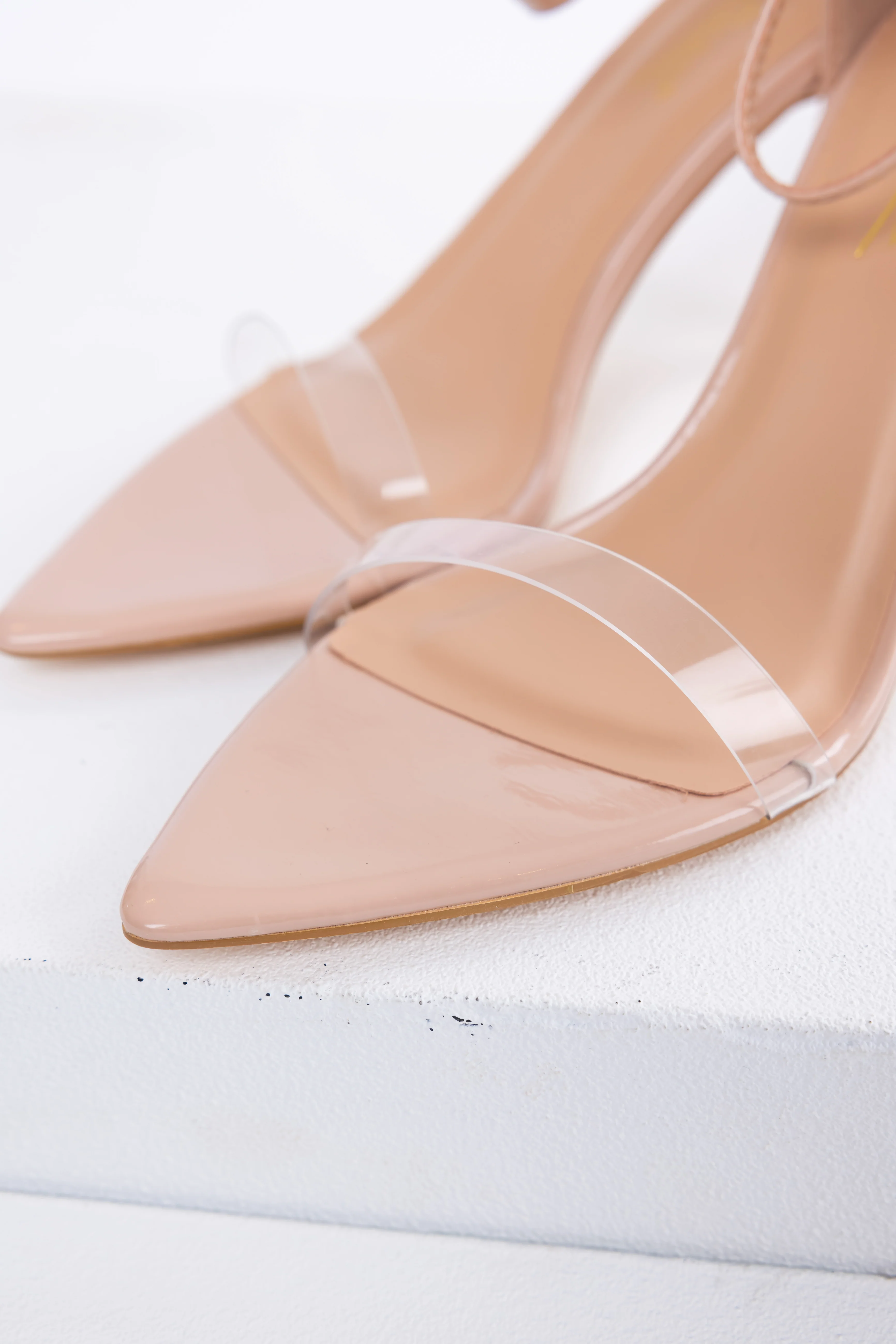 Peach Pointed Toe Ankle Strap Heels - Image 3