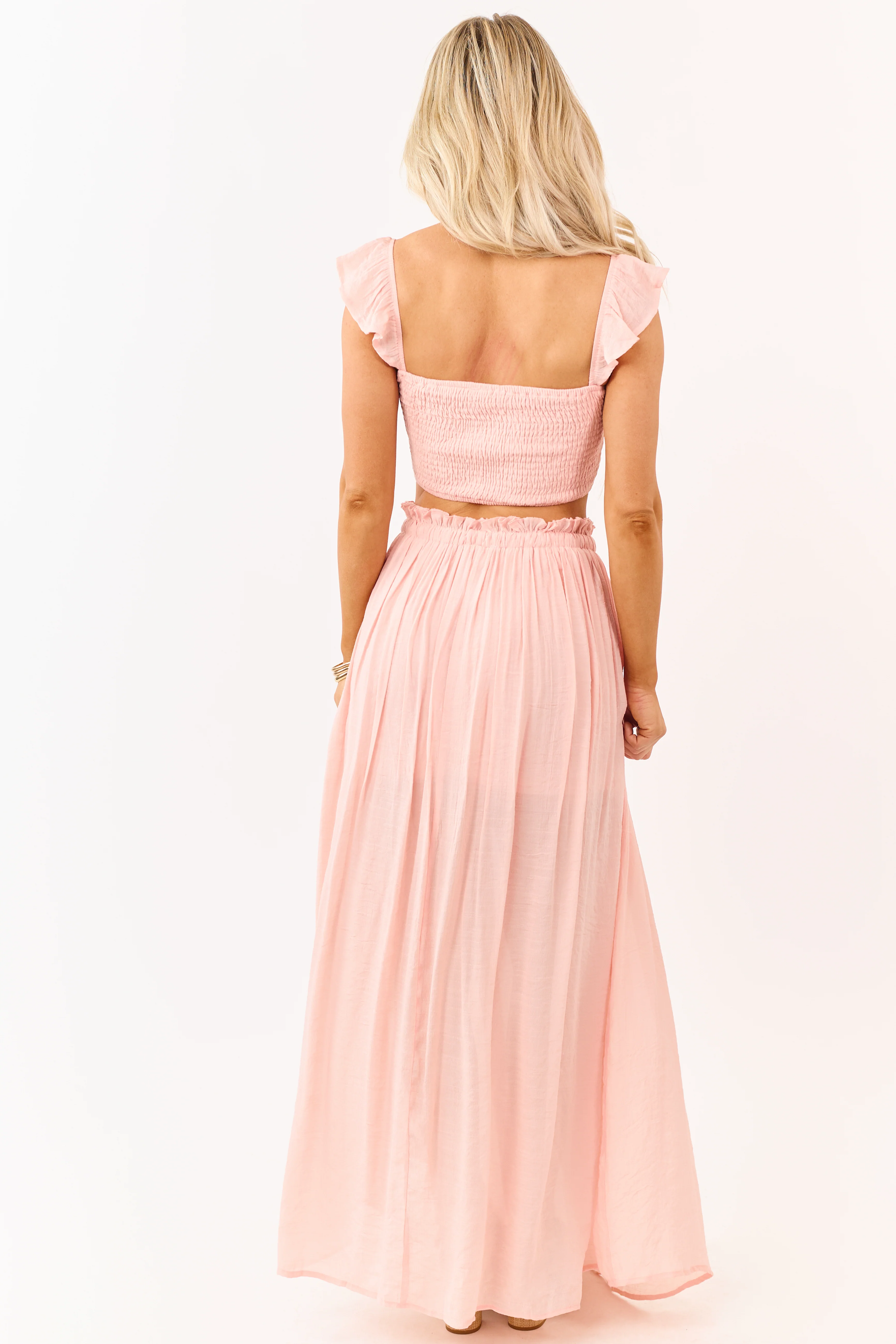 Peach Smocked Crop Top and Maxi Skirt Set - Image 6