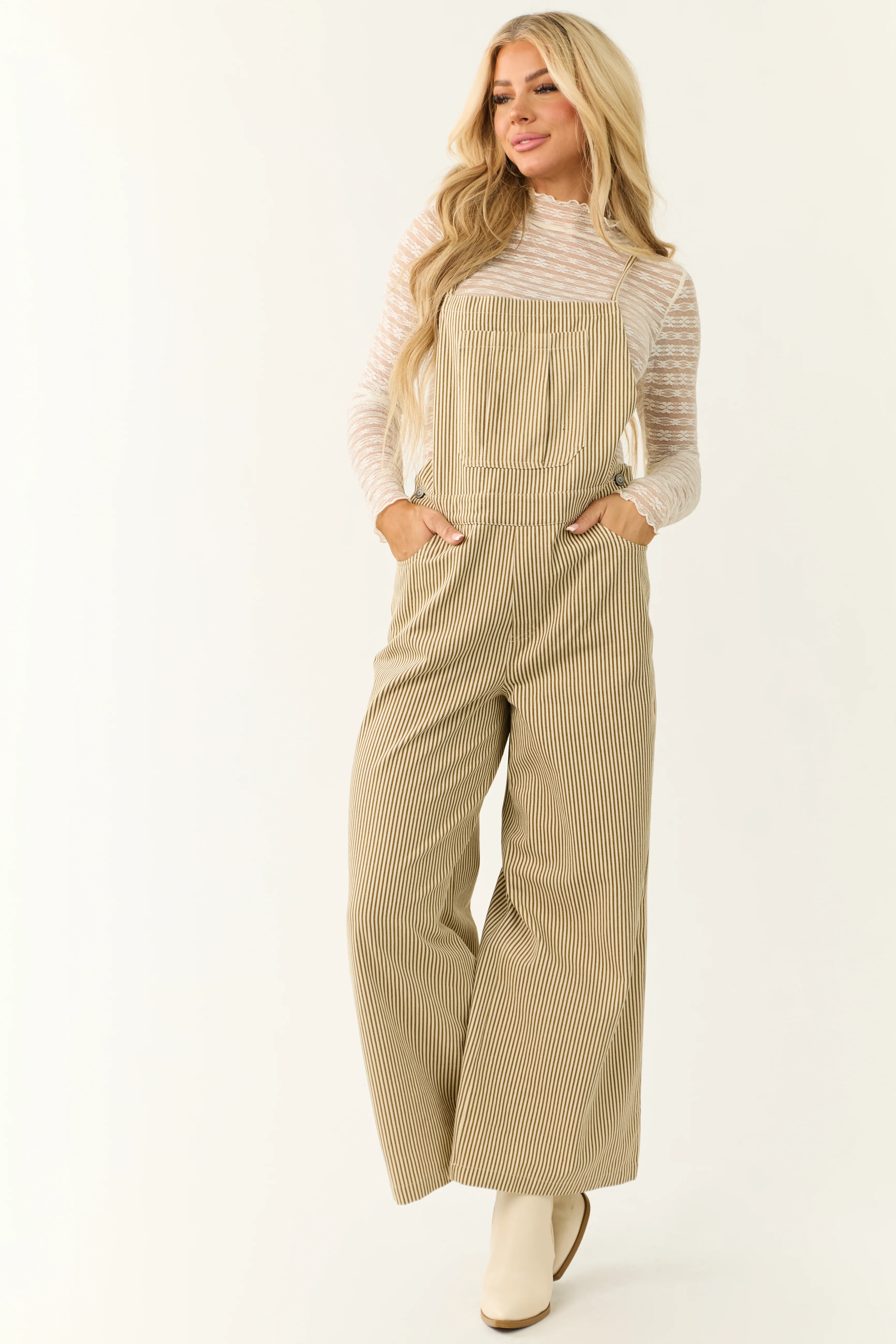 Peanut and Almond Striped Sleeveless Overalls Jumpsuit - Image 3