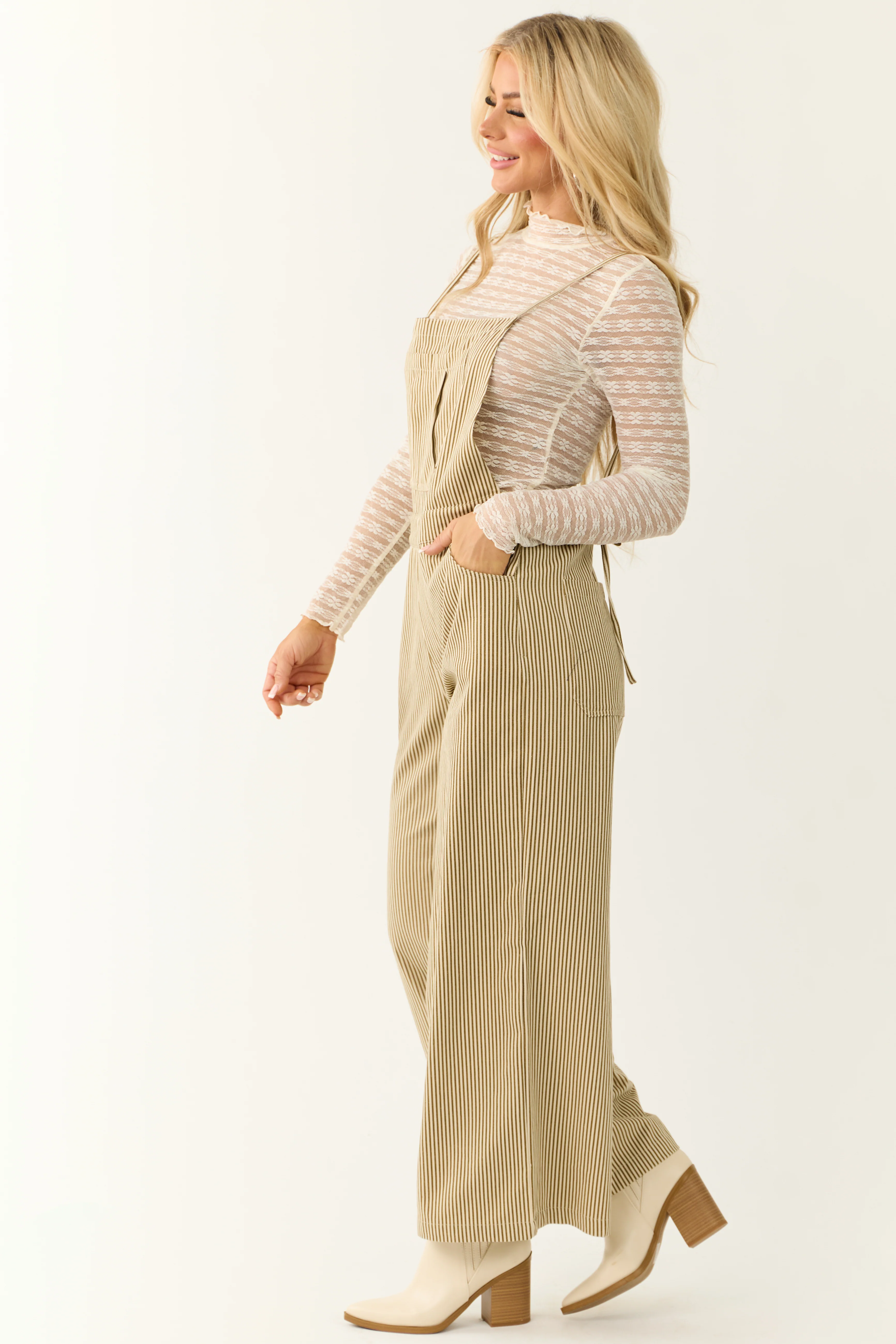 Peanut and Almond Striped Sleeveless Overalls Jumpsuit - Image 4