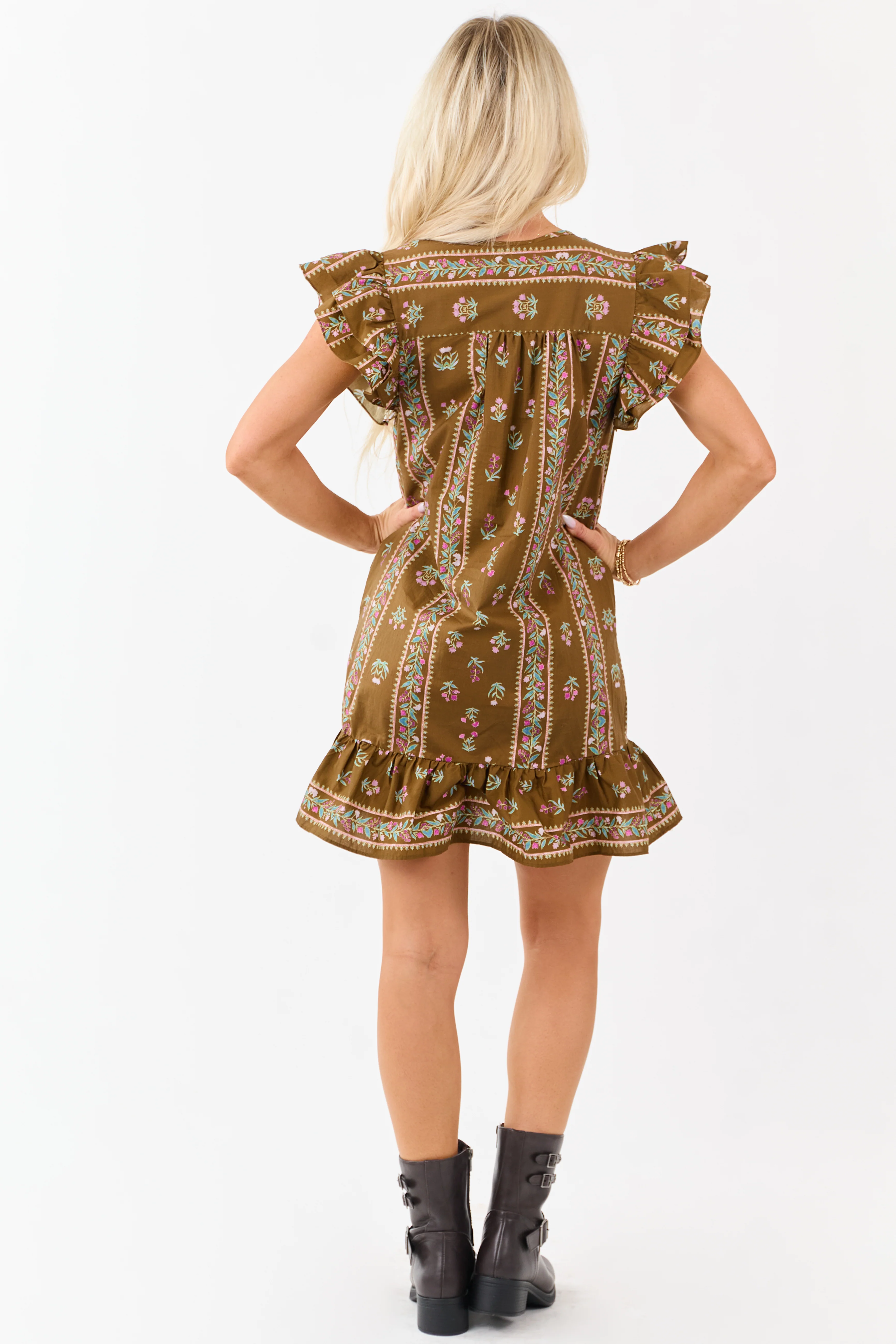 Peanut Floral Print Ruffle Sleeve Cotton Mini Dress - Image 6