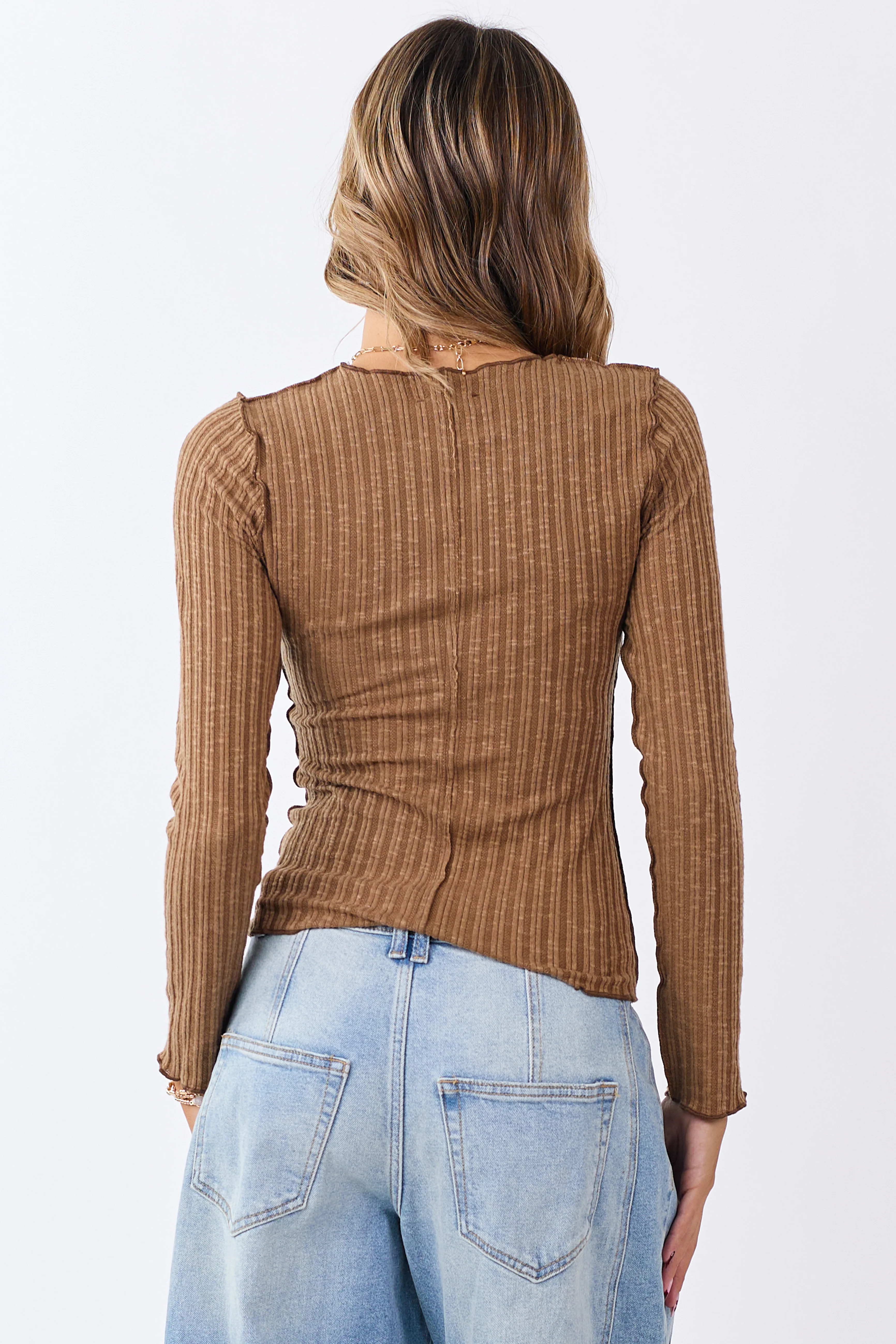 Peanut Rib Knit Lettuce Trim Long Sleeve Top - Image 5