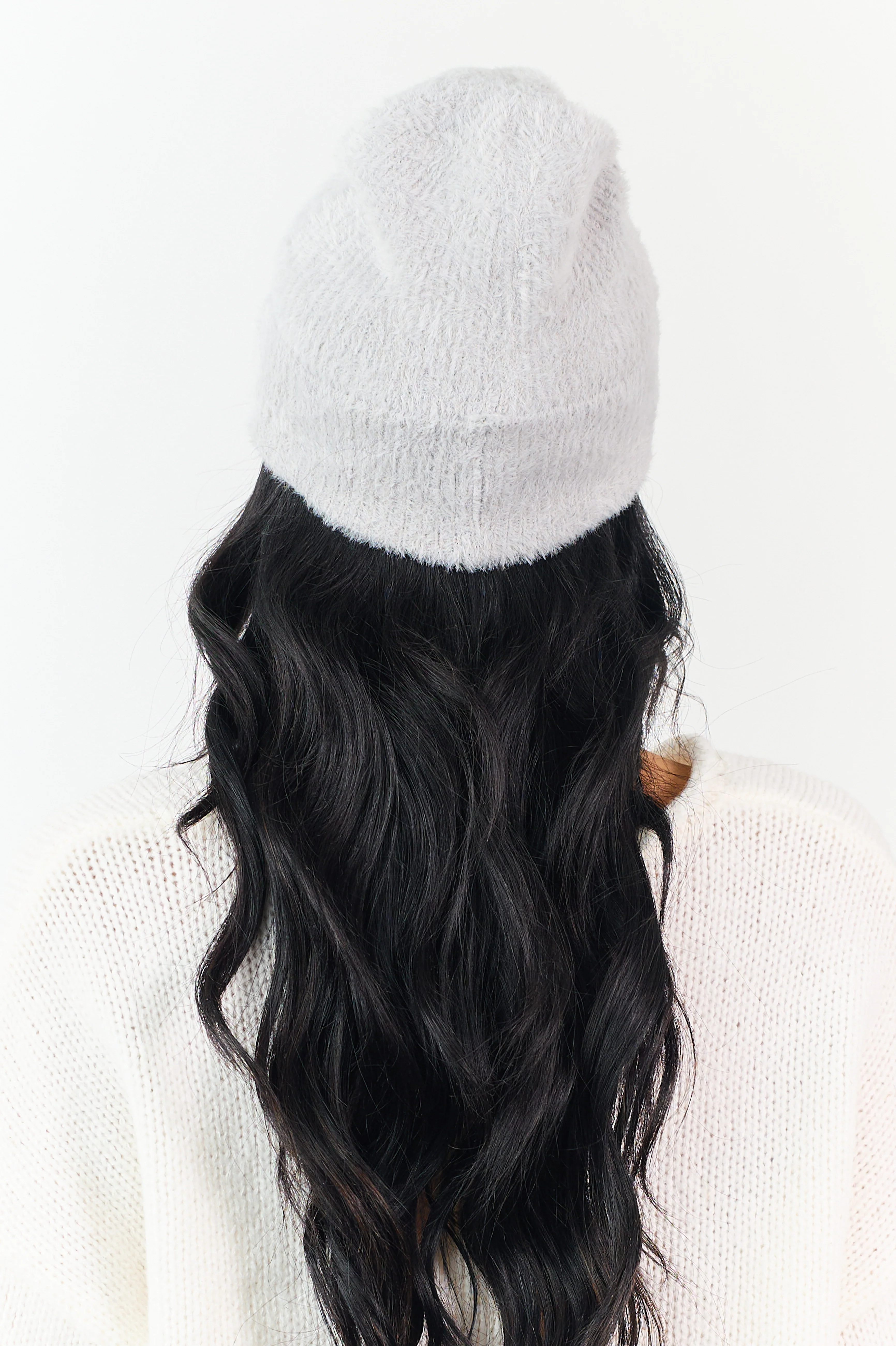Pewter Grey Soft Fuzzy Knit Beanie - Image 3