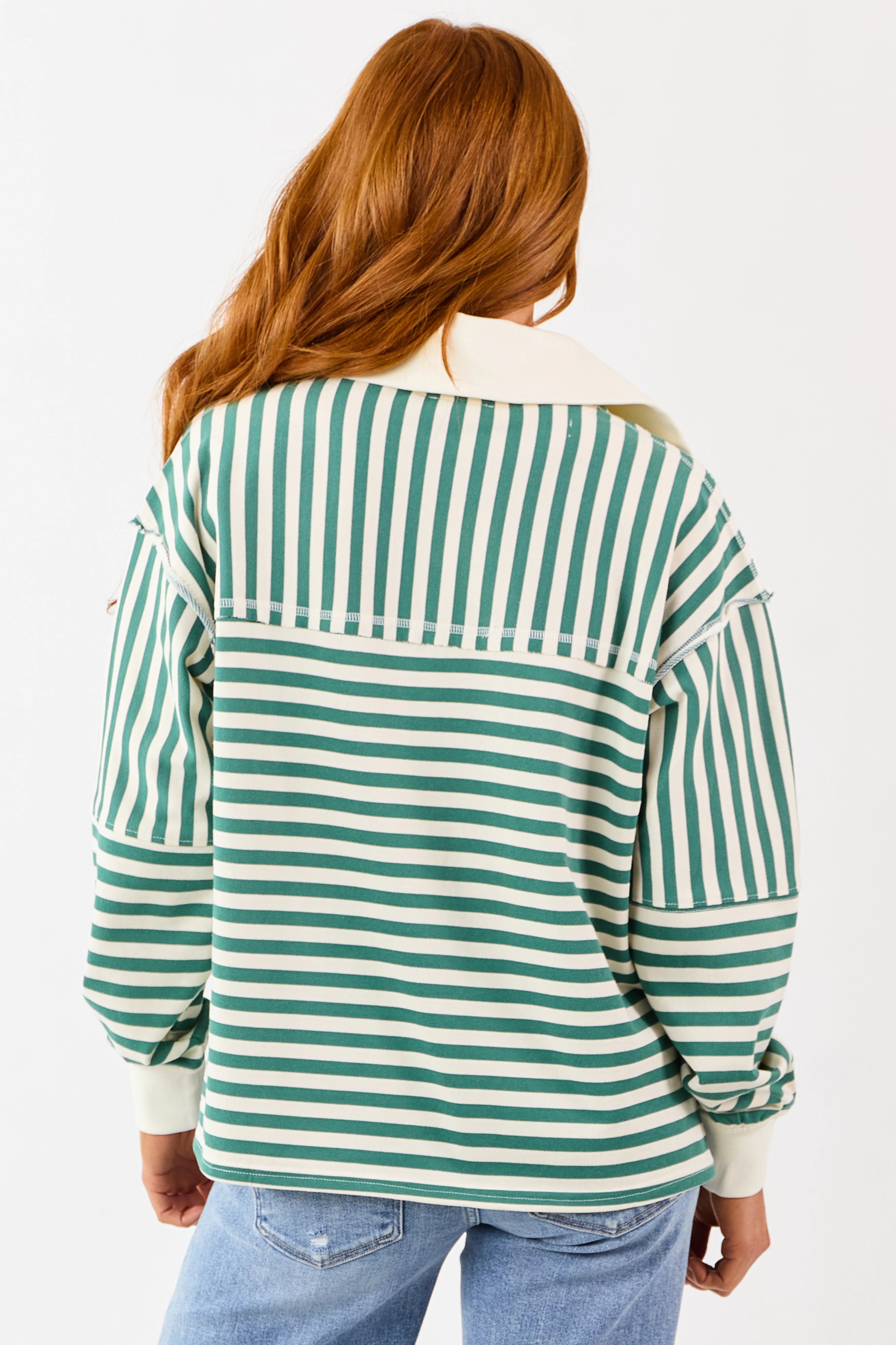 Pine and Cream Striped Henley Top - Image 5
