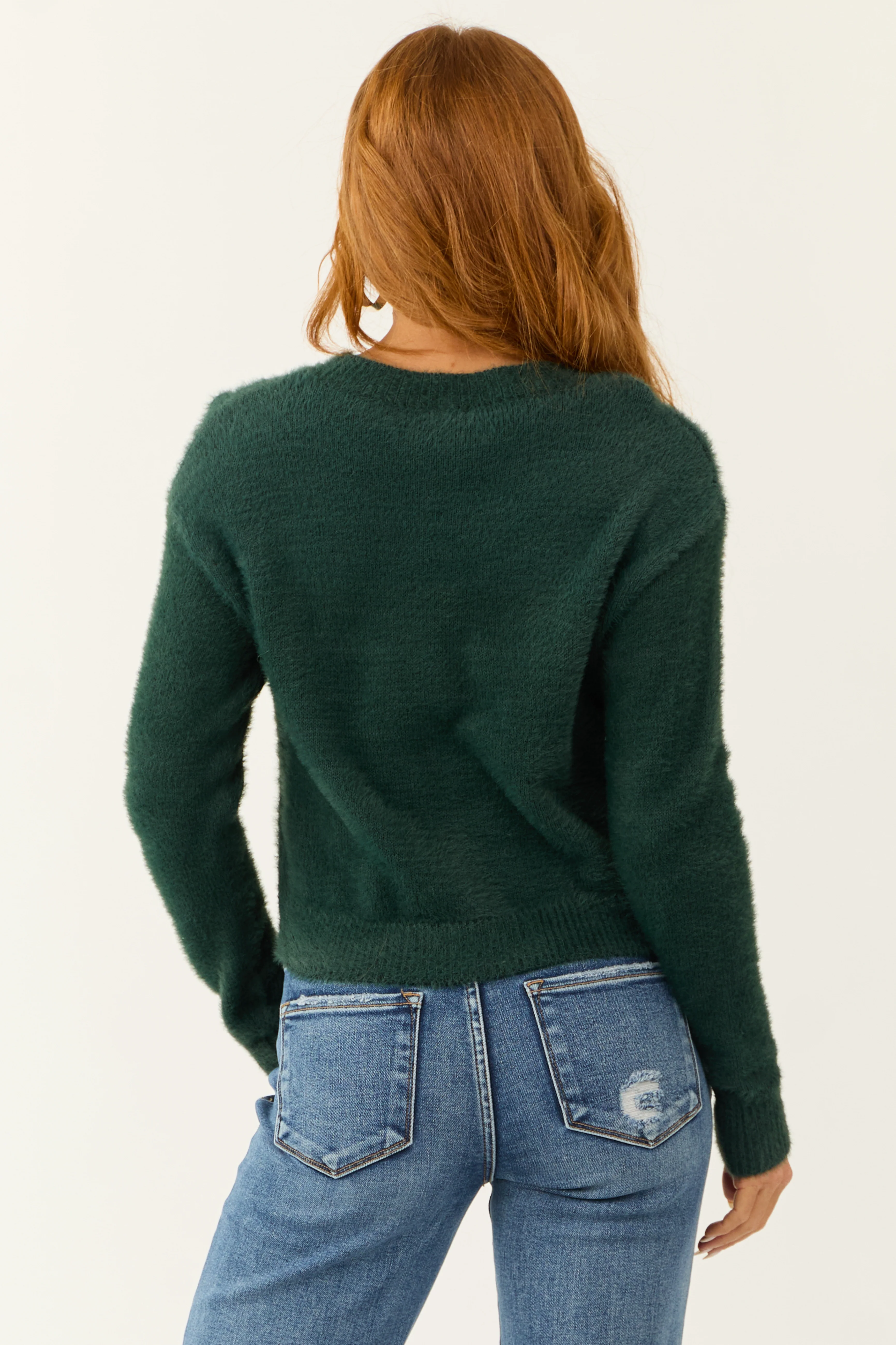 Pine Long Sleeve Fuzzy Knit Cropped Sweater - Image 5