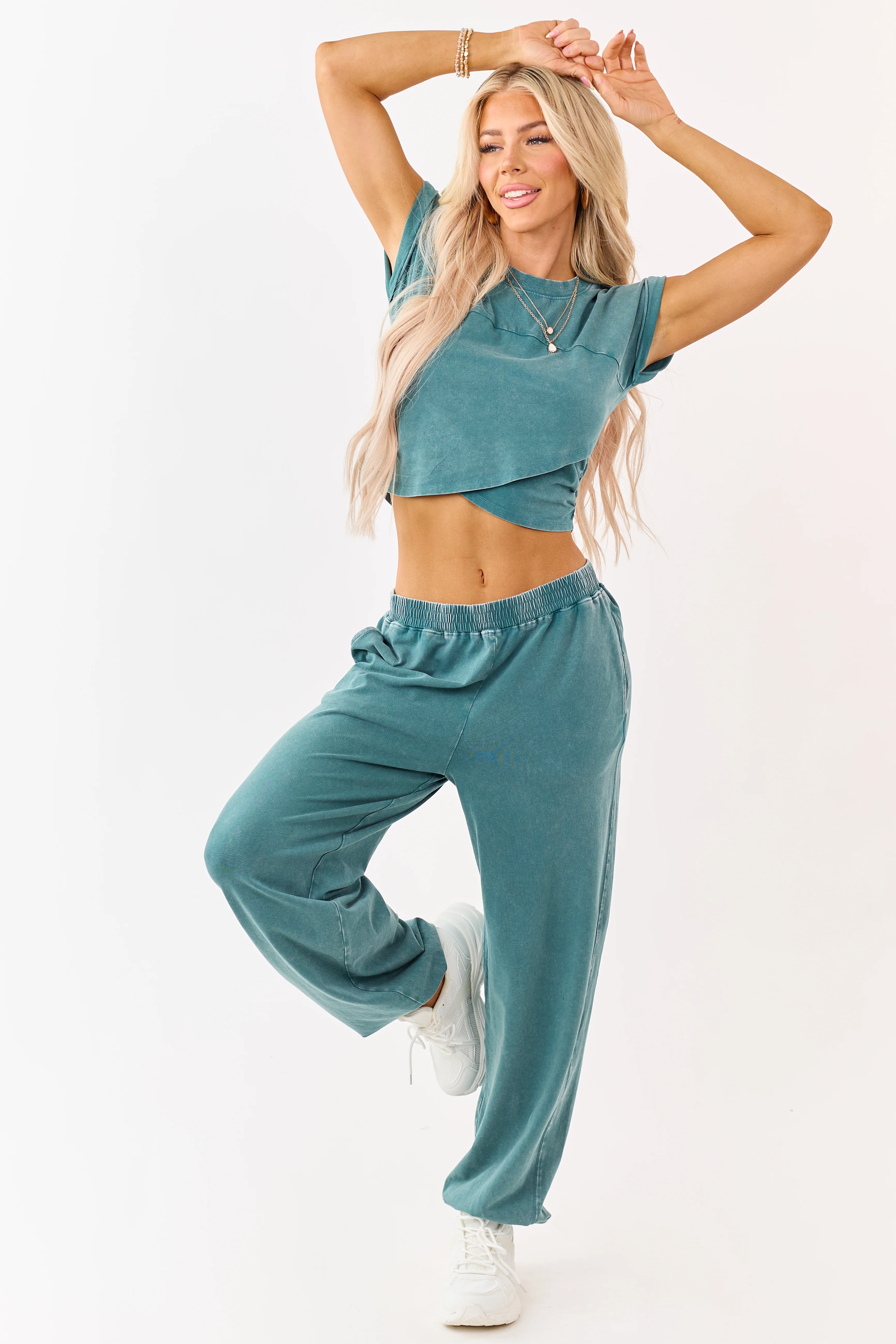 Pine Washed Wrapped Crop Top and Joggers Set - Image 2