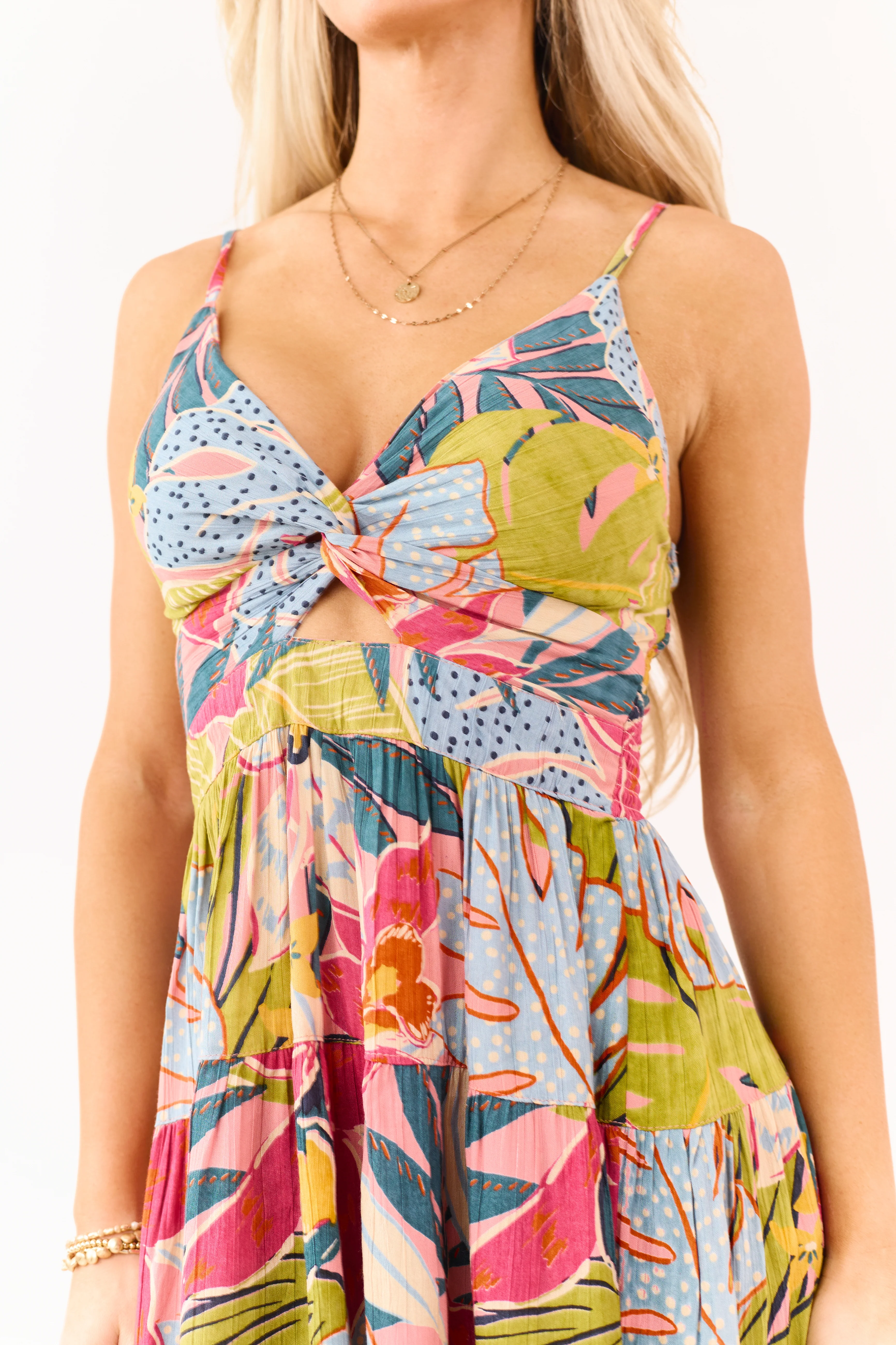 Pistachio Tropical Floral Print Sleeveless Mini Dress - Image 6