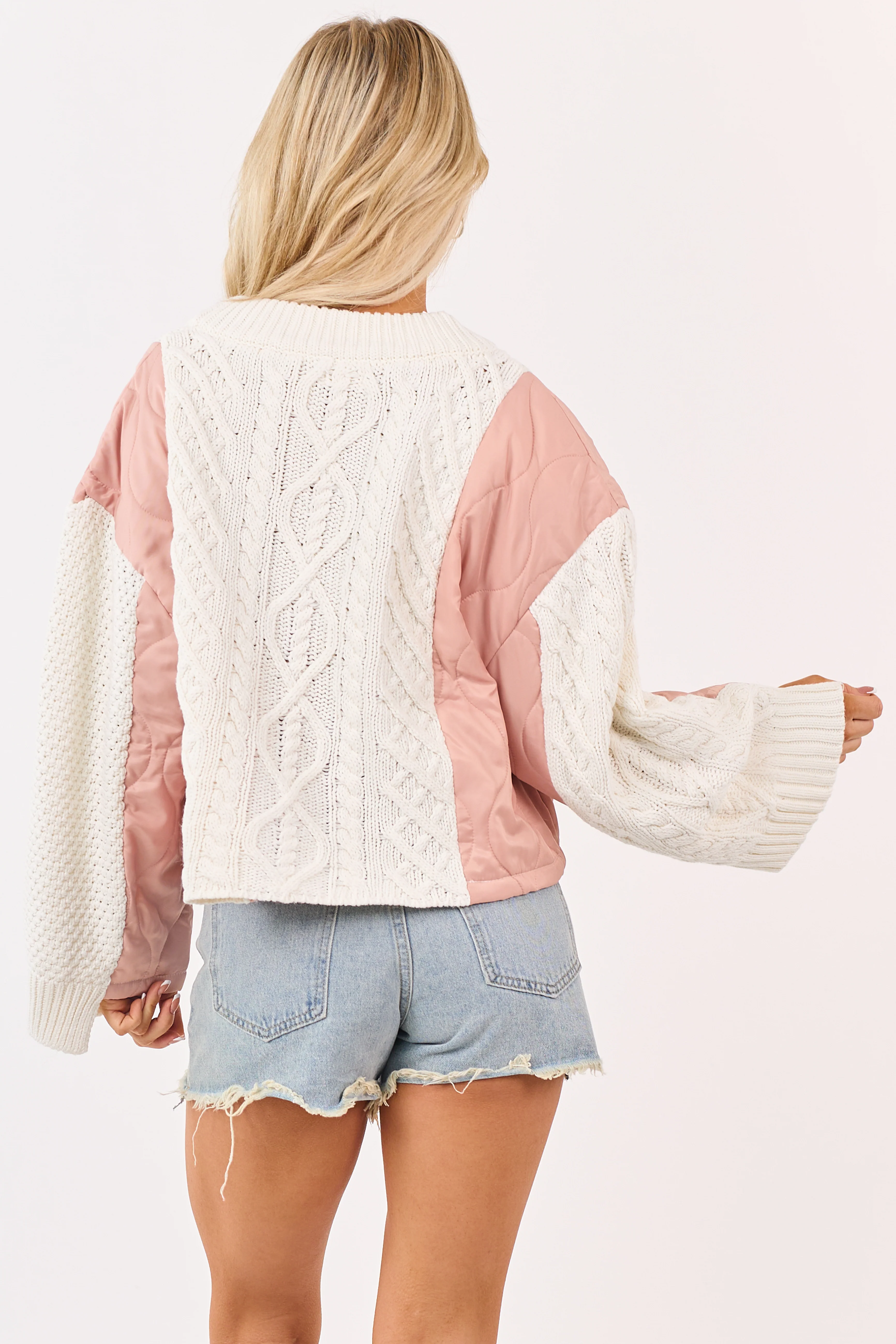 POL Cream and Dusty Blush Button Down Cardigan - Image 6