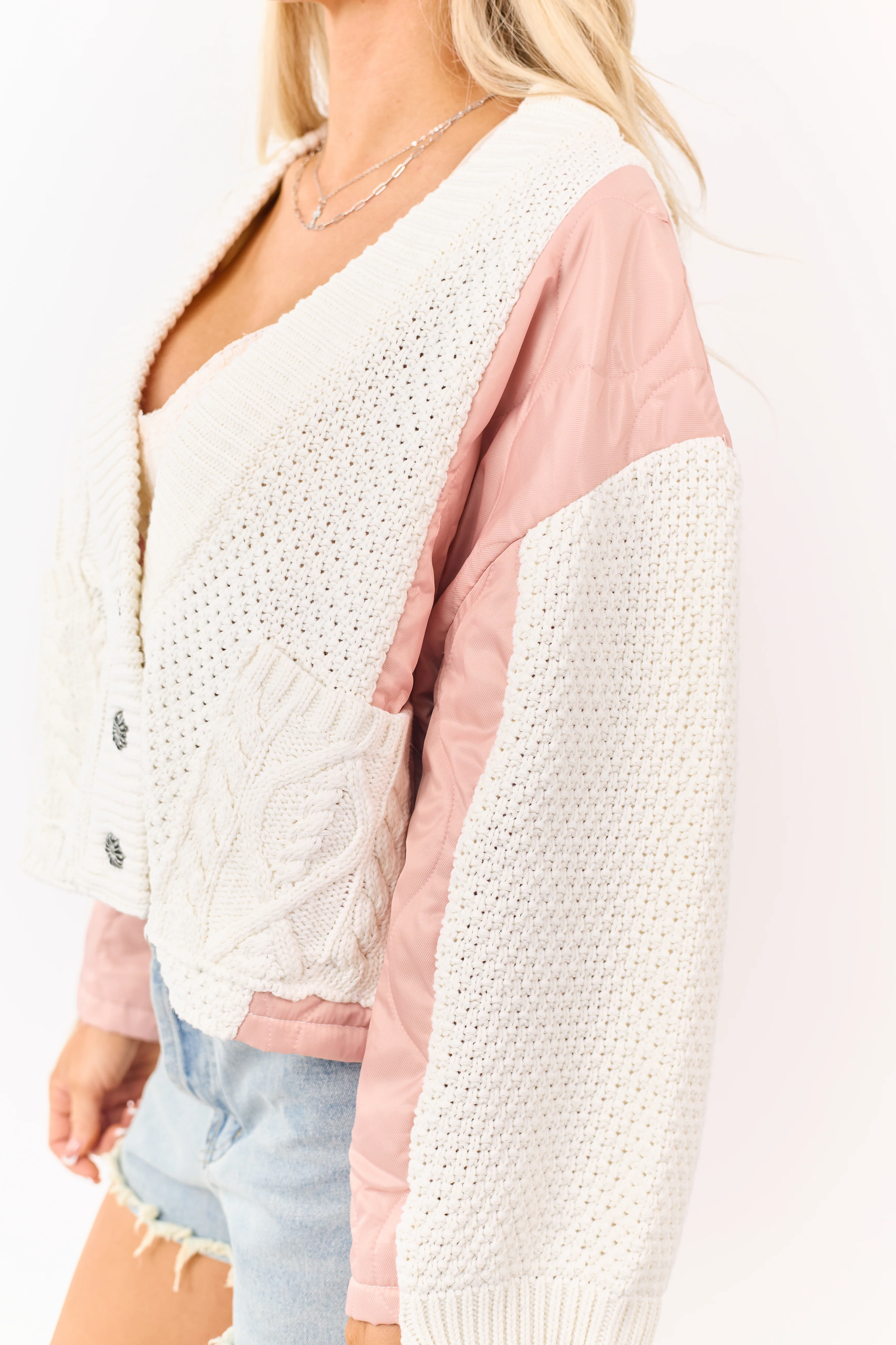 POL Cream and Dusty Blush Button Down Cardigan - Image 7