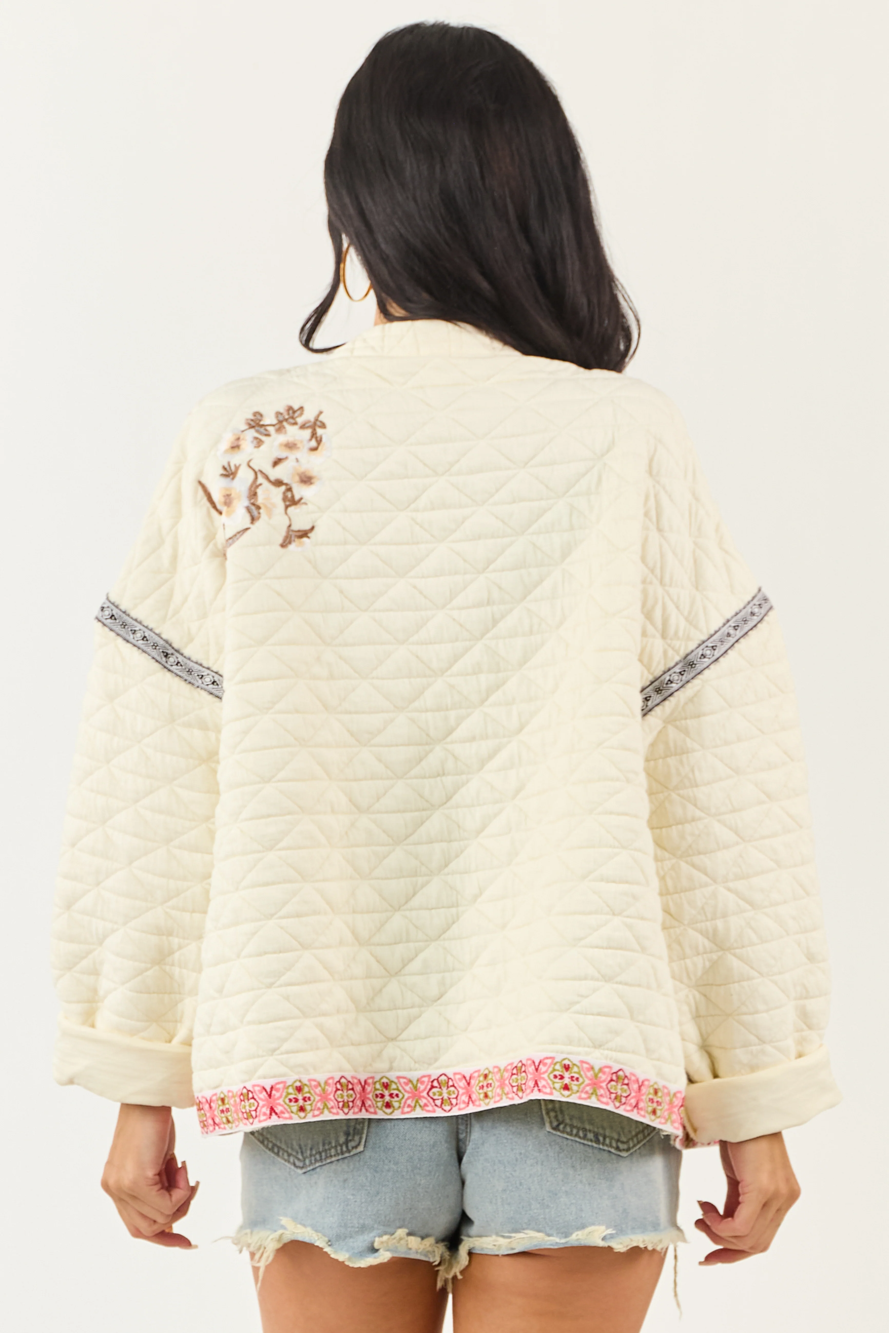 POL Cream Floral Embroidered Open Front Jacket - Image 6
