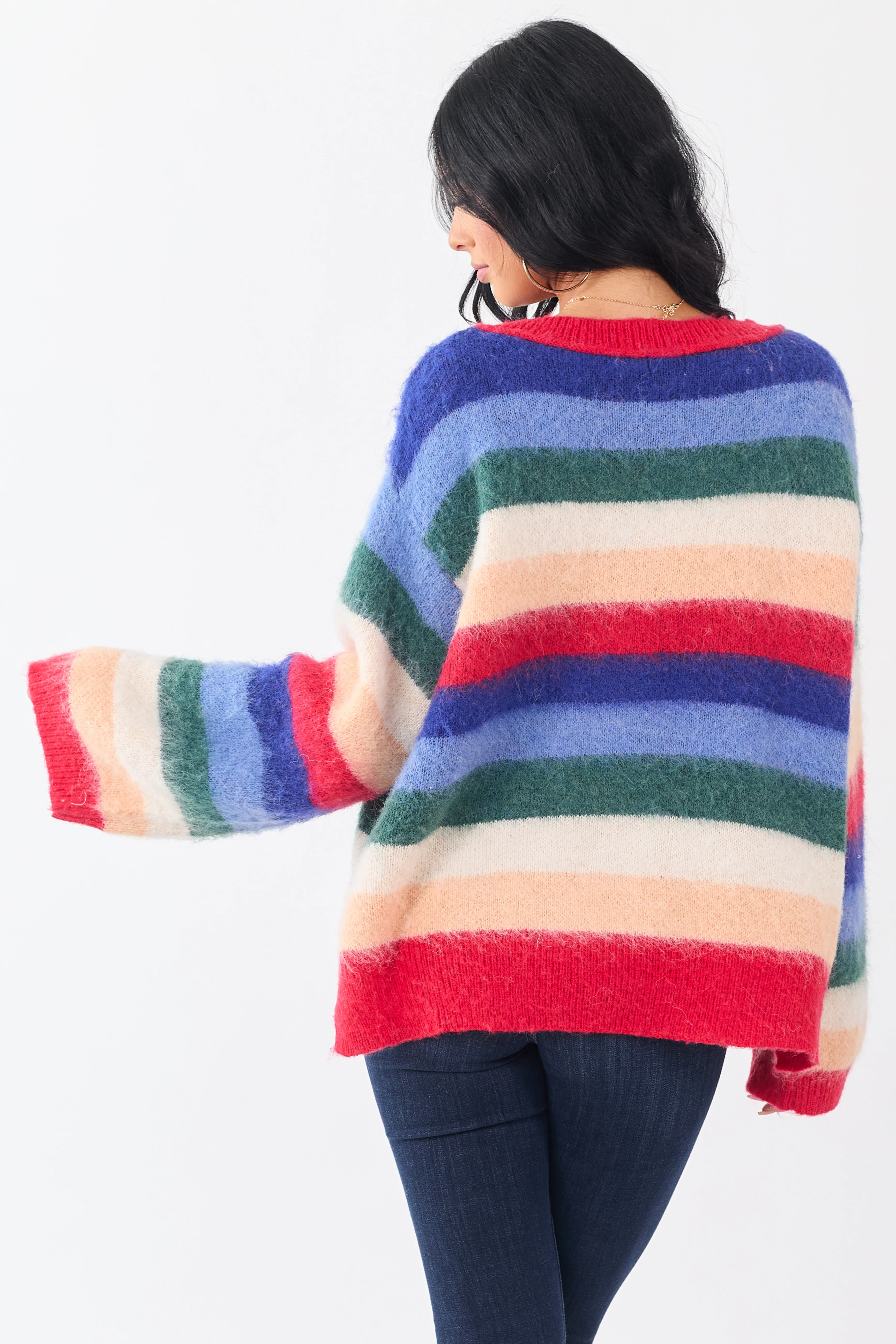 POL Multicolor Striped Long Sleeve V Neck Sweater - Image 6