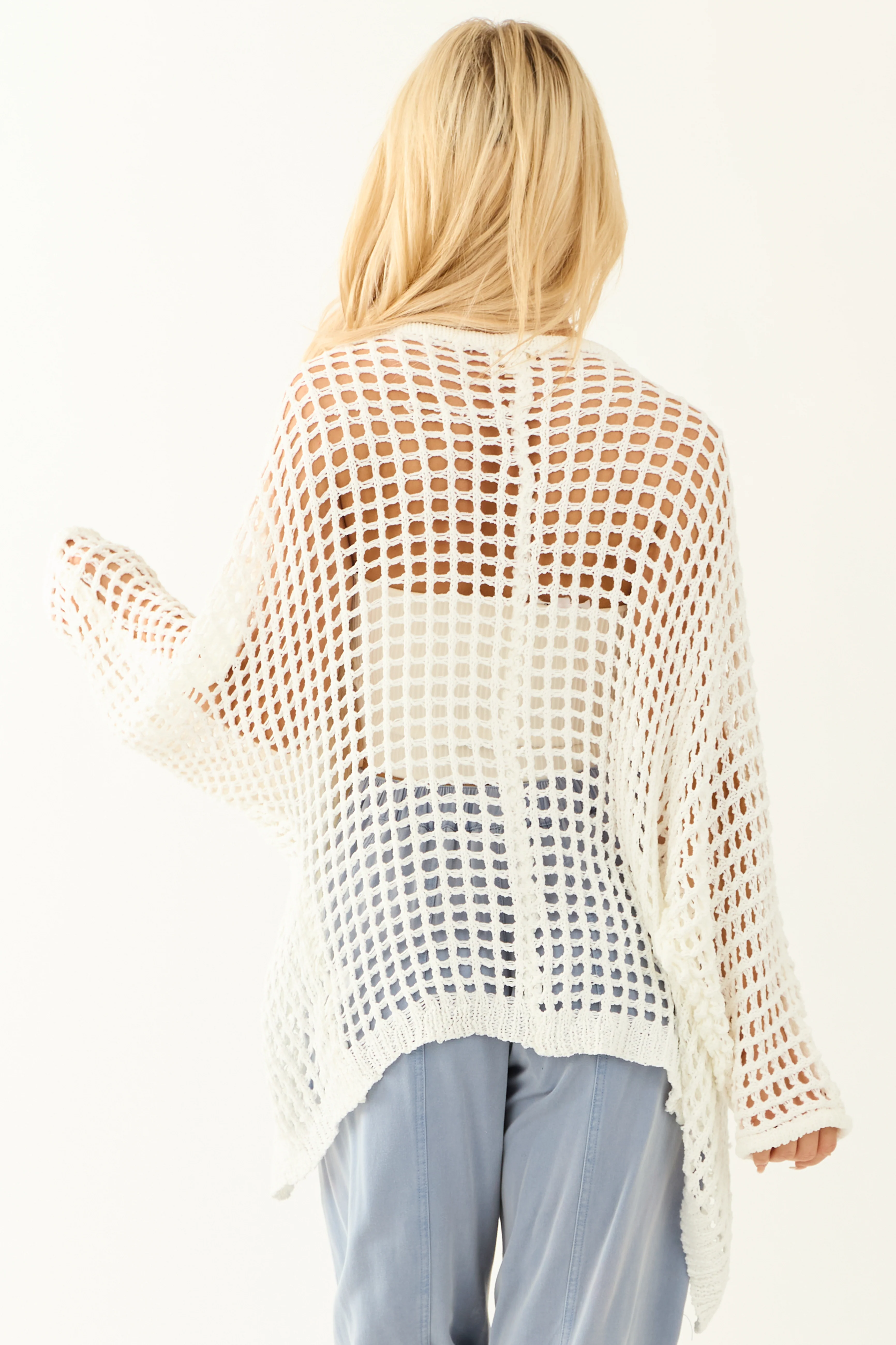 POL Off White Open Front Knit Cardigan - Image 5
