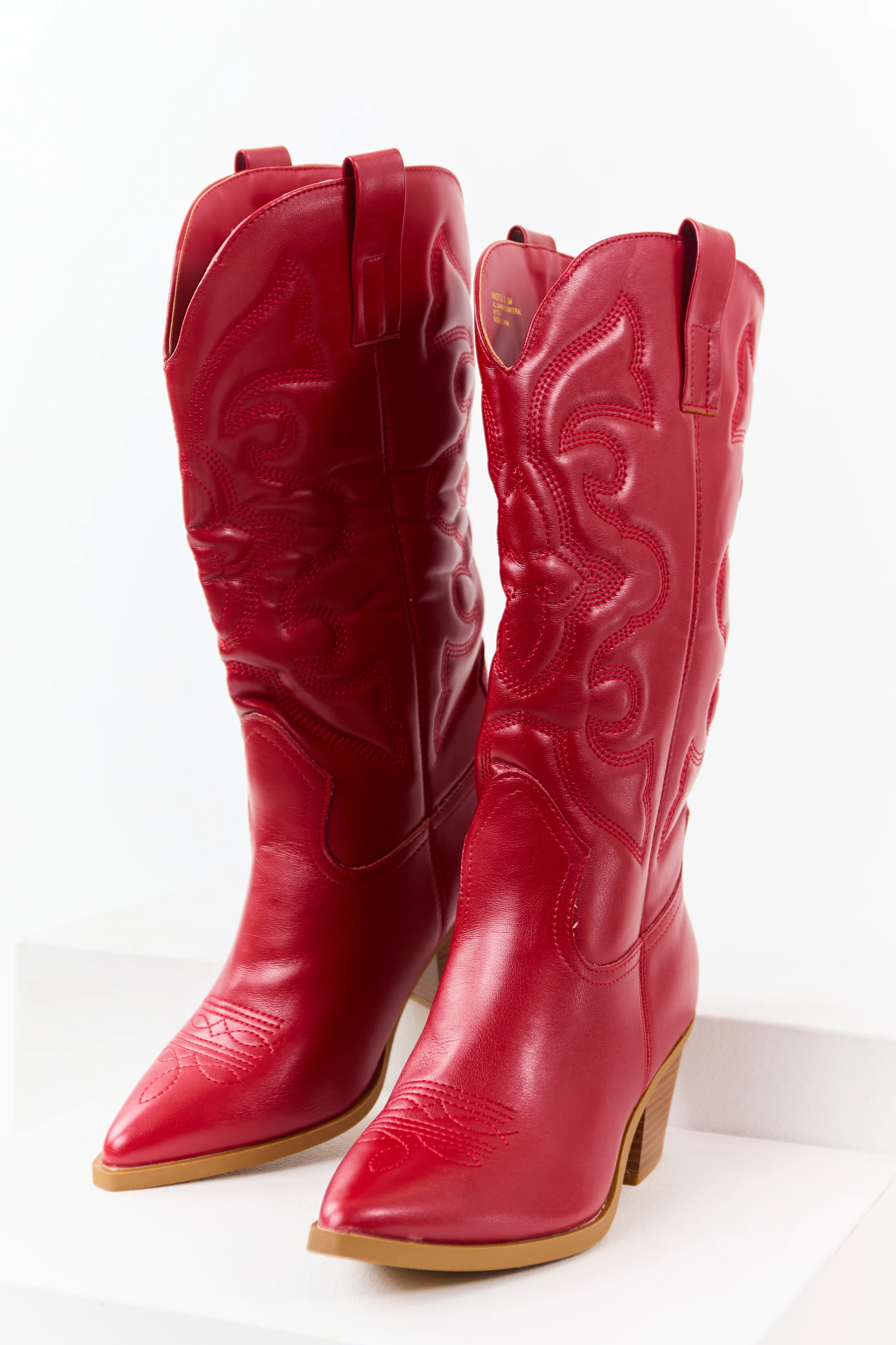 Pomegranate Faux Leather Embroidered Cowboy Boots - Image 2
