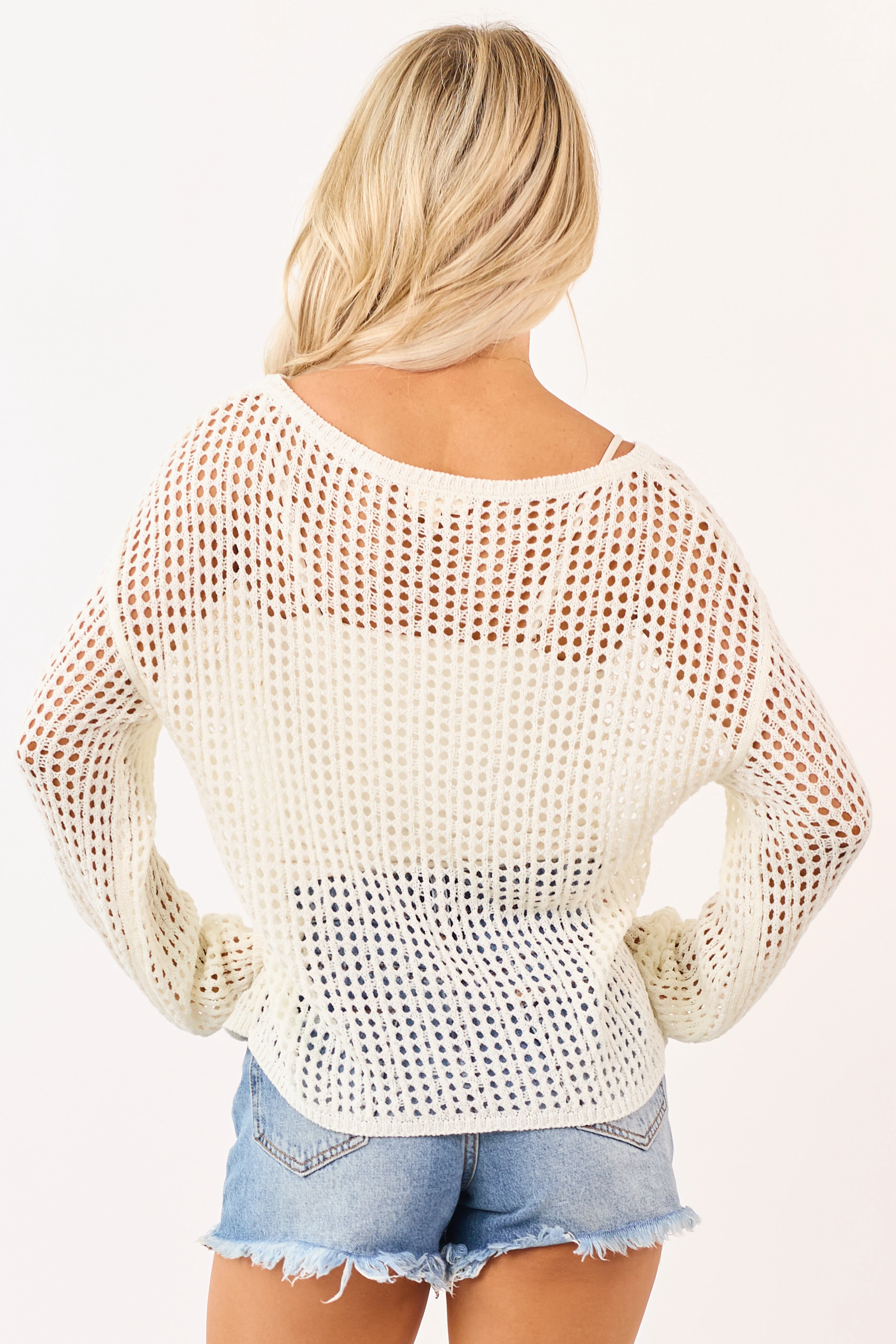 Promesa Cream Open Knit Long Sleeve Sweater - Image 5