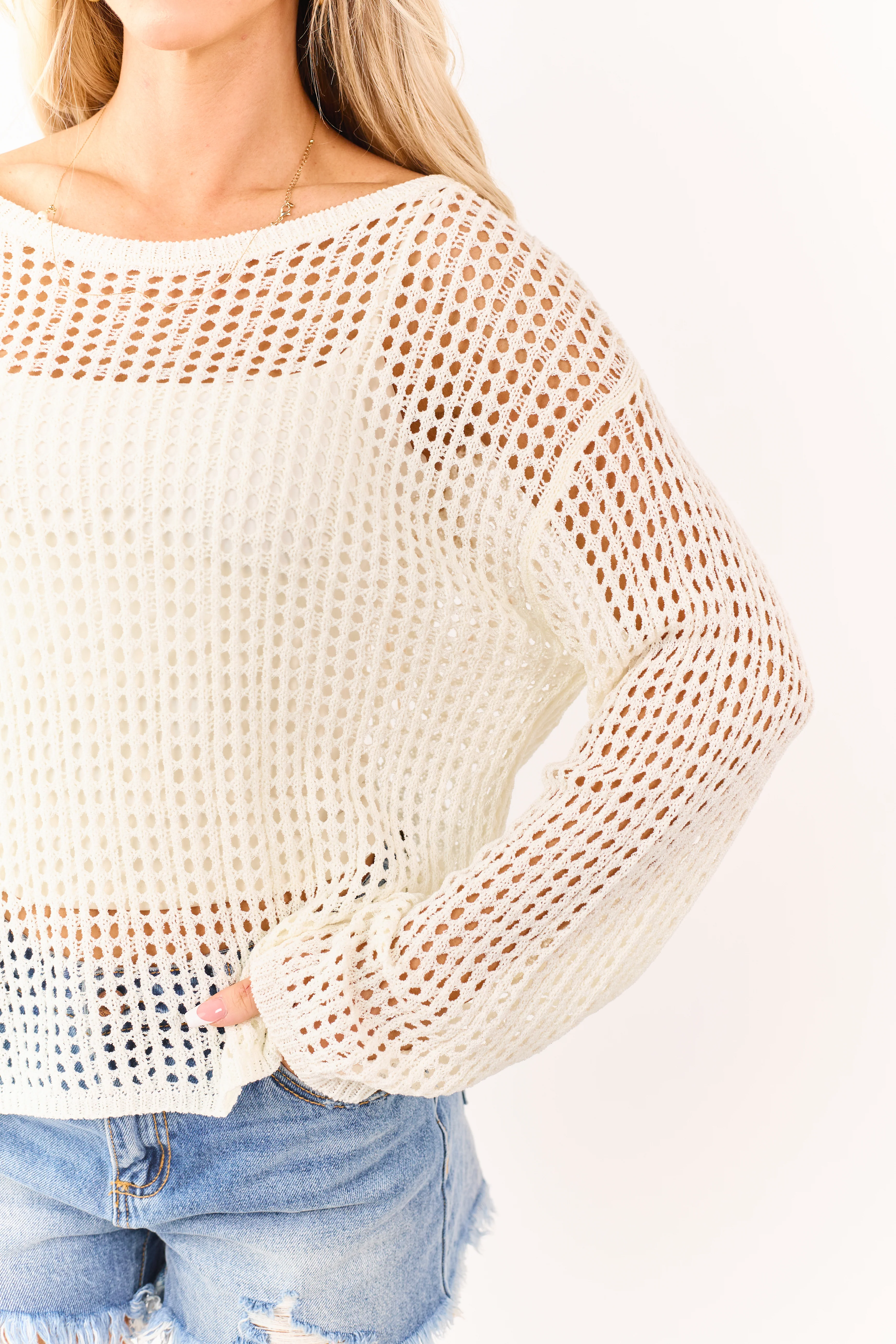 Promesa Cream Open Knit Long Sleeve Sweater - Image 6
