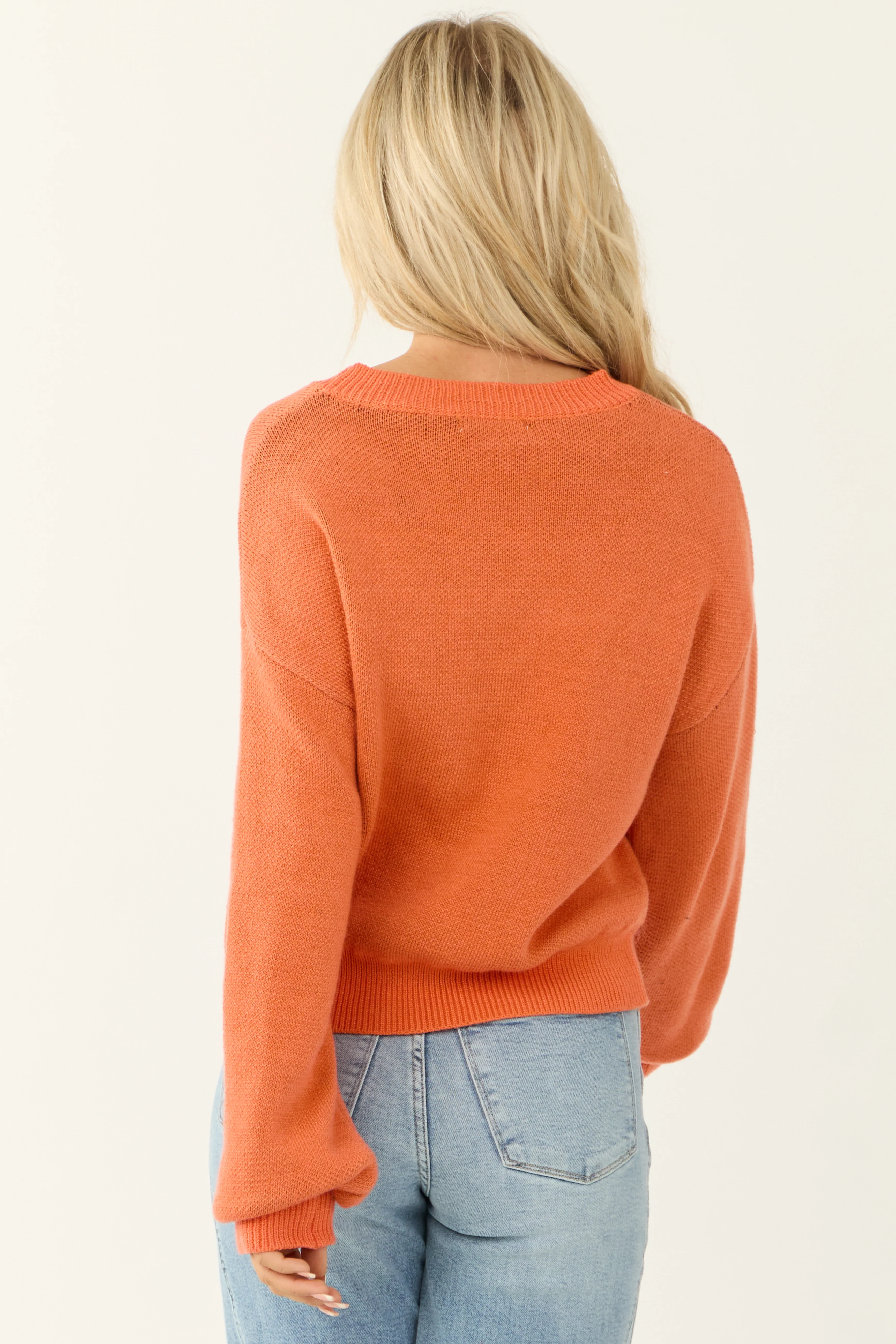 Pumpkin and Black Graphic Long Sleeve Sweater - Image 5