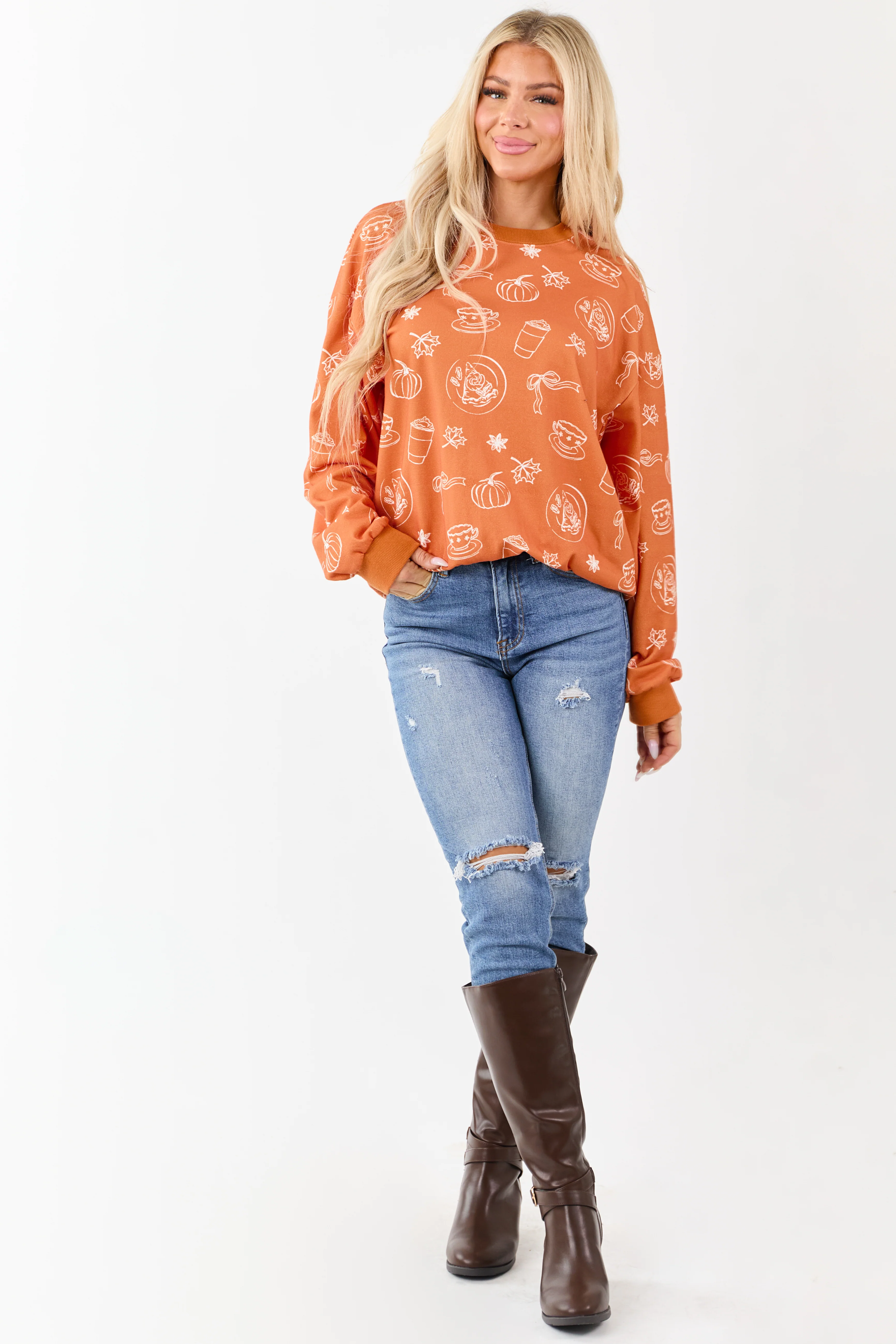 Pumpkin Spice Fall Graphic Relaxed Sweater - Image 4