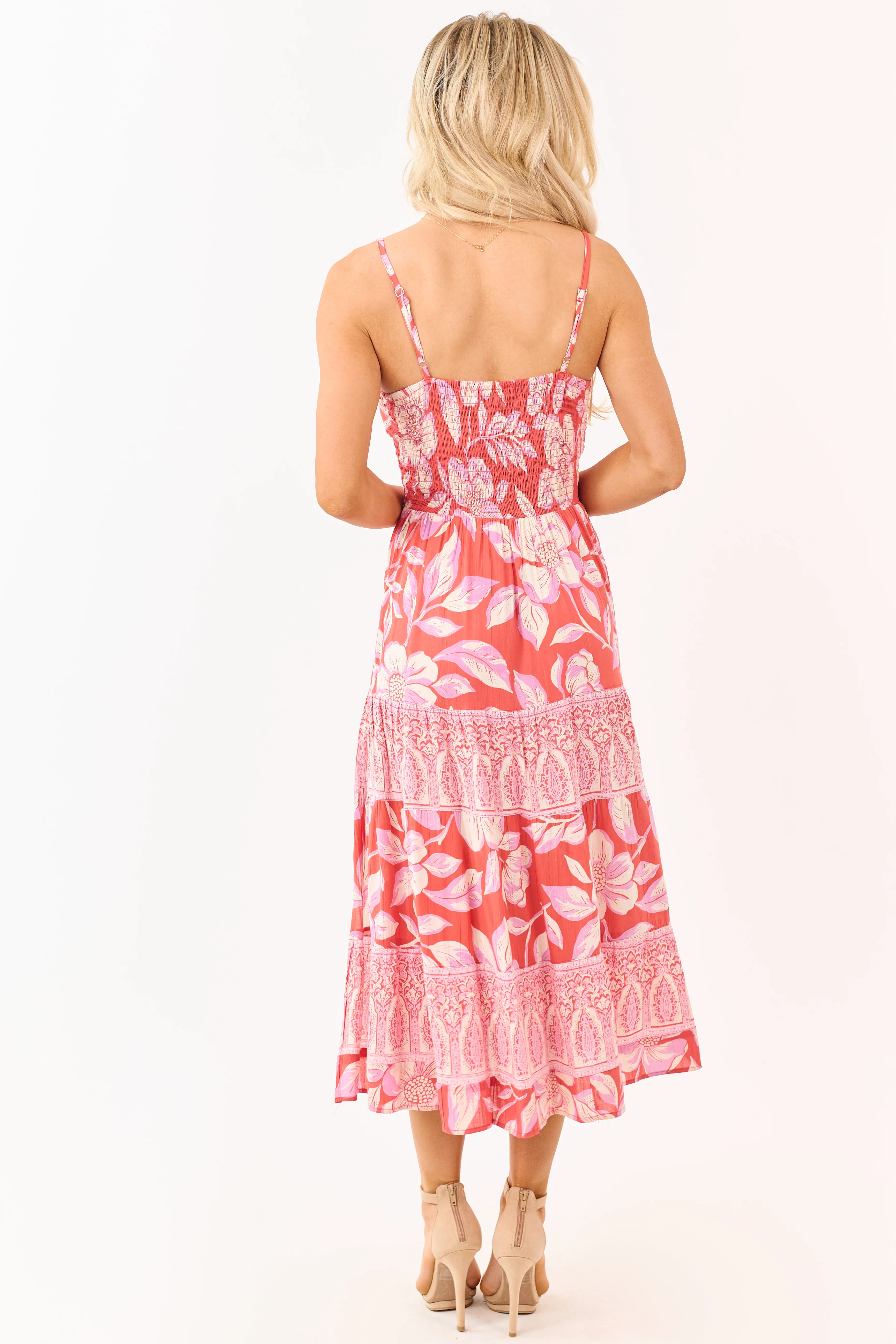 Punch Floral Print Front Twist Tiered Maxi Dress - Image 6