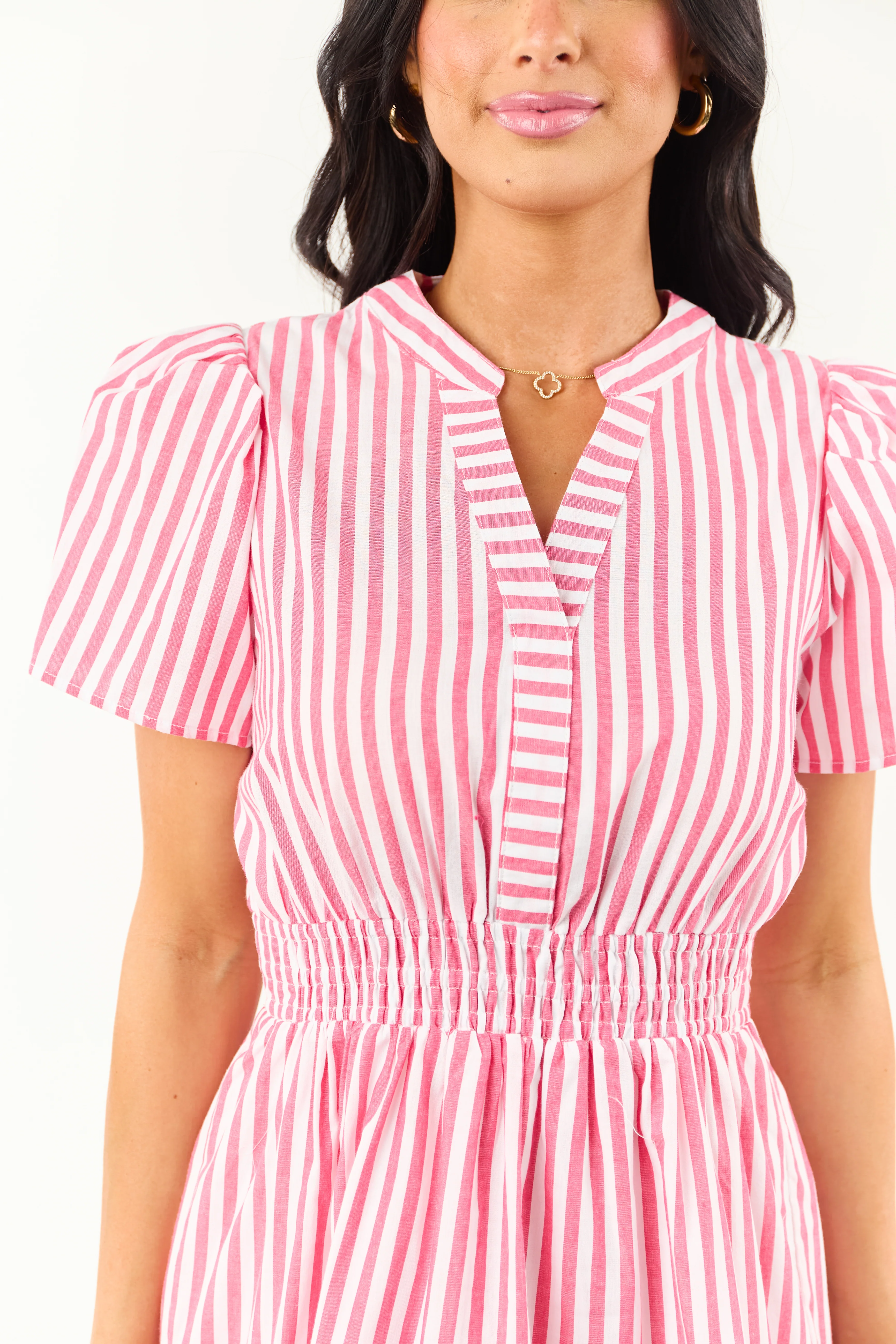 Punch Striped Short Sleeve Cotton Mini Dress - Image 6