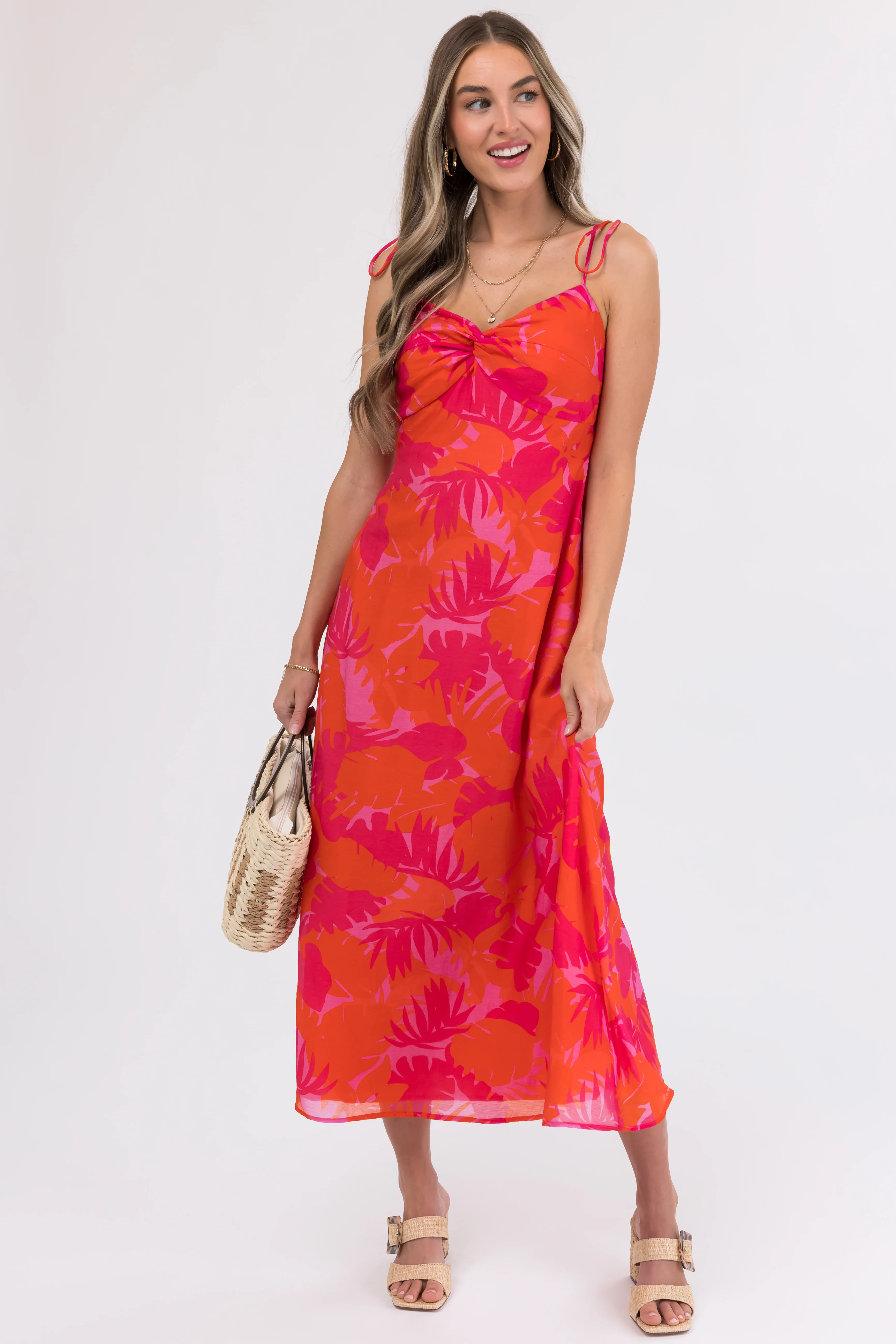 Raspberry Leaf Print Sleeveless Maxi Dress - Image 2