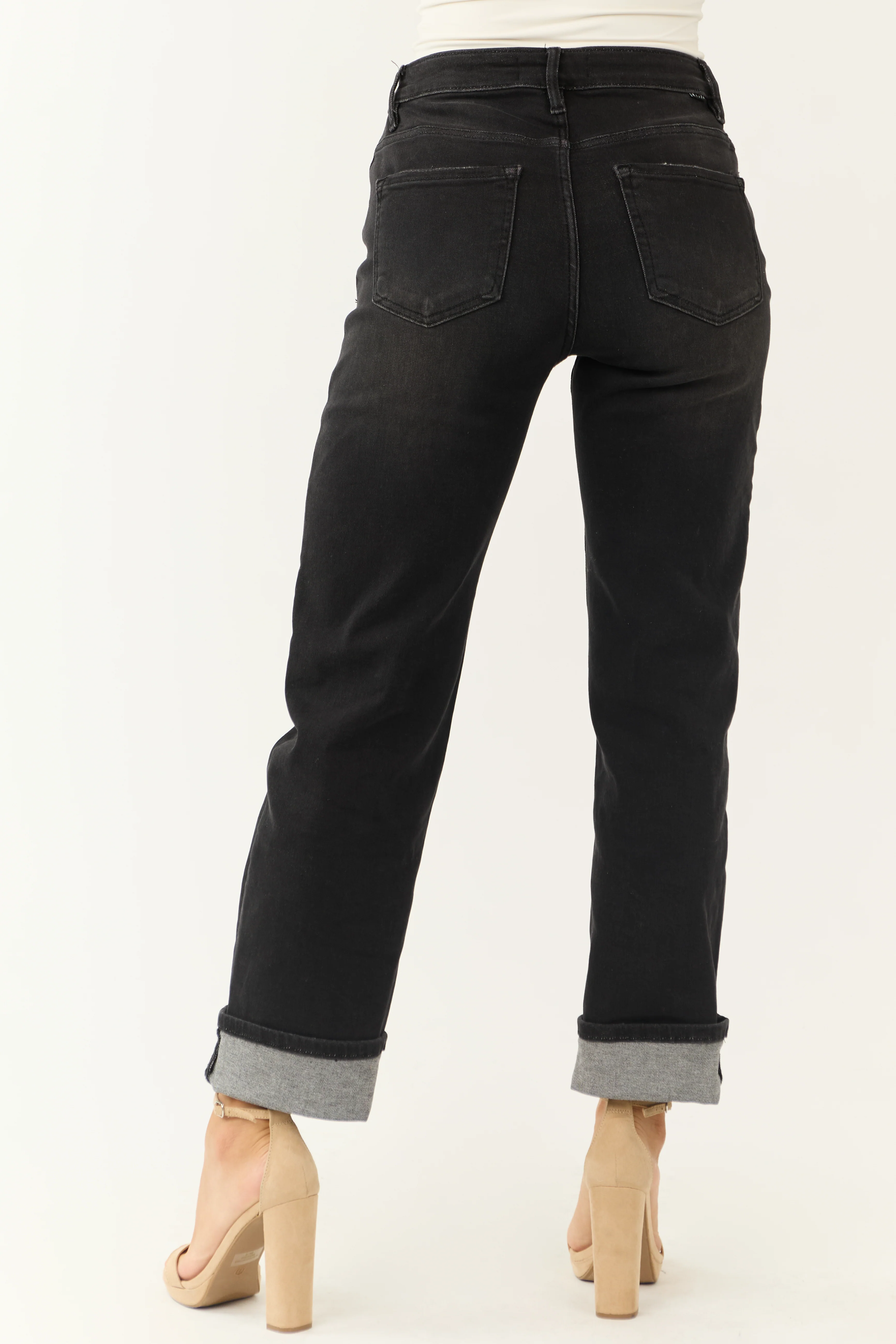 Risen Black Cuffed Cropped High Rise Boyfriend Jeans - Image 4
