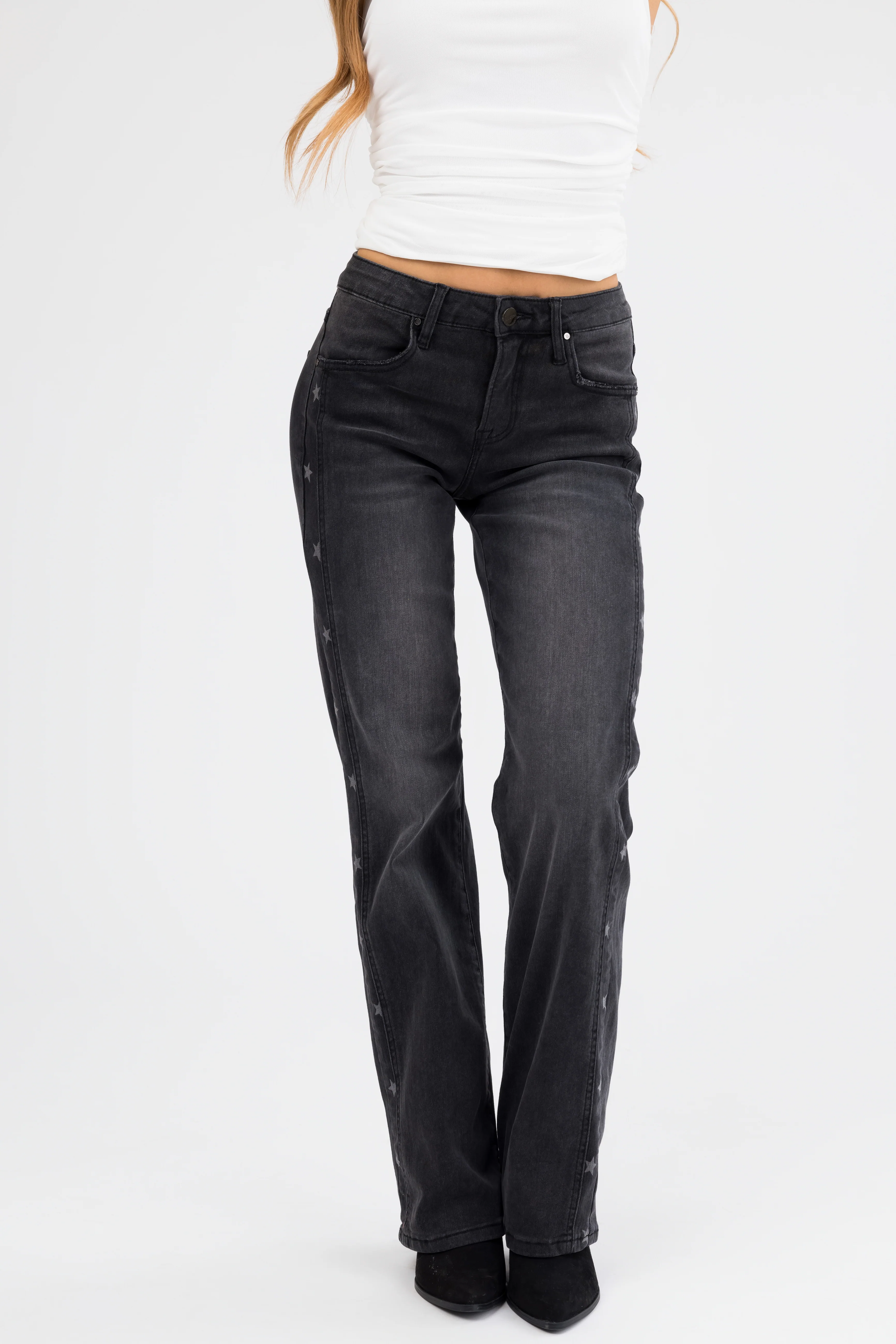 Risen Black Star Print Straight Jeans - Image 2