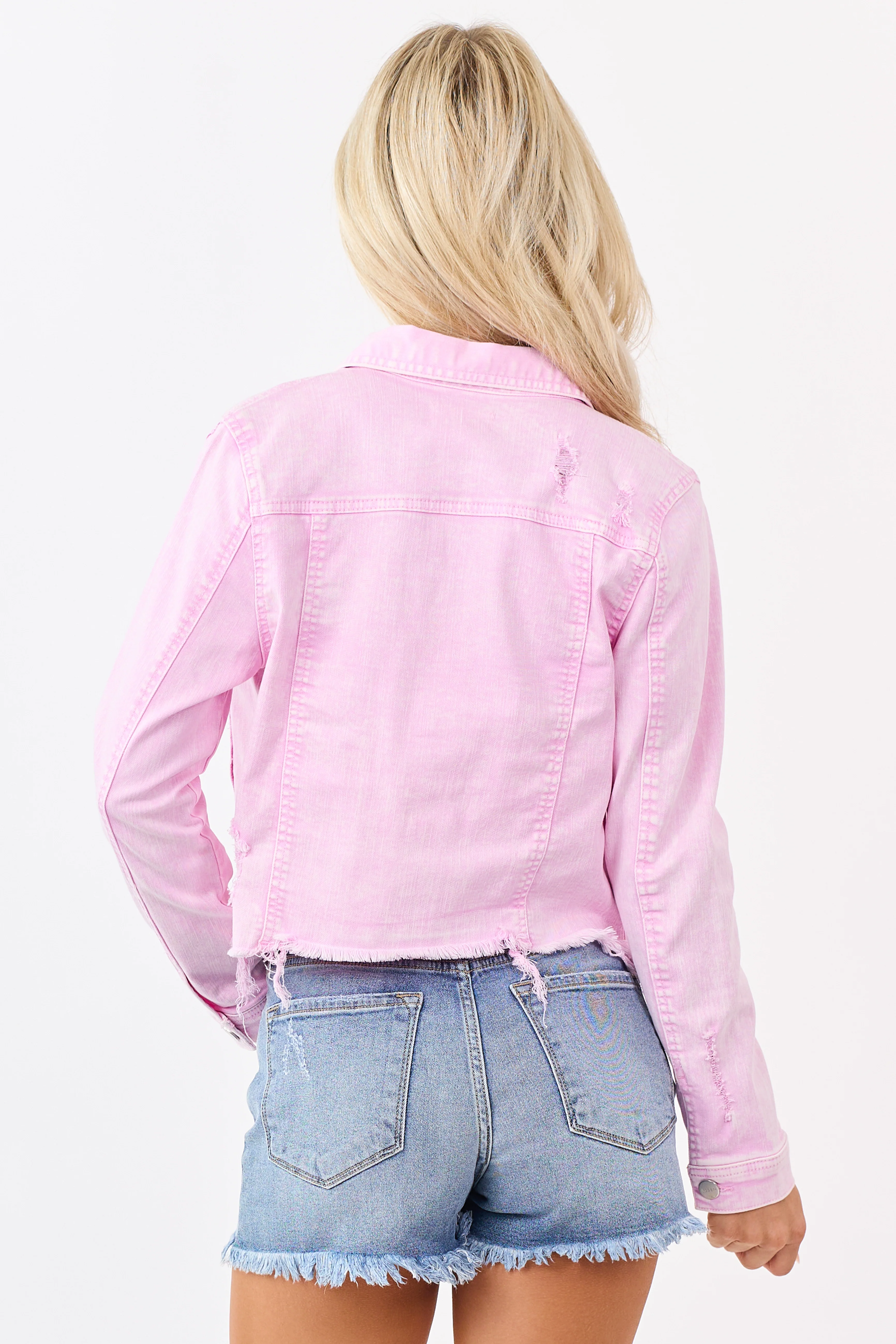 Risen Carnation Acid Wash Distressed Denim Jacket - Image 5