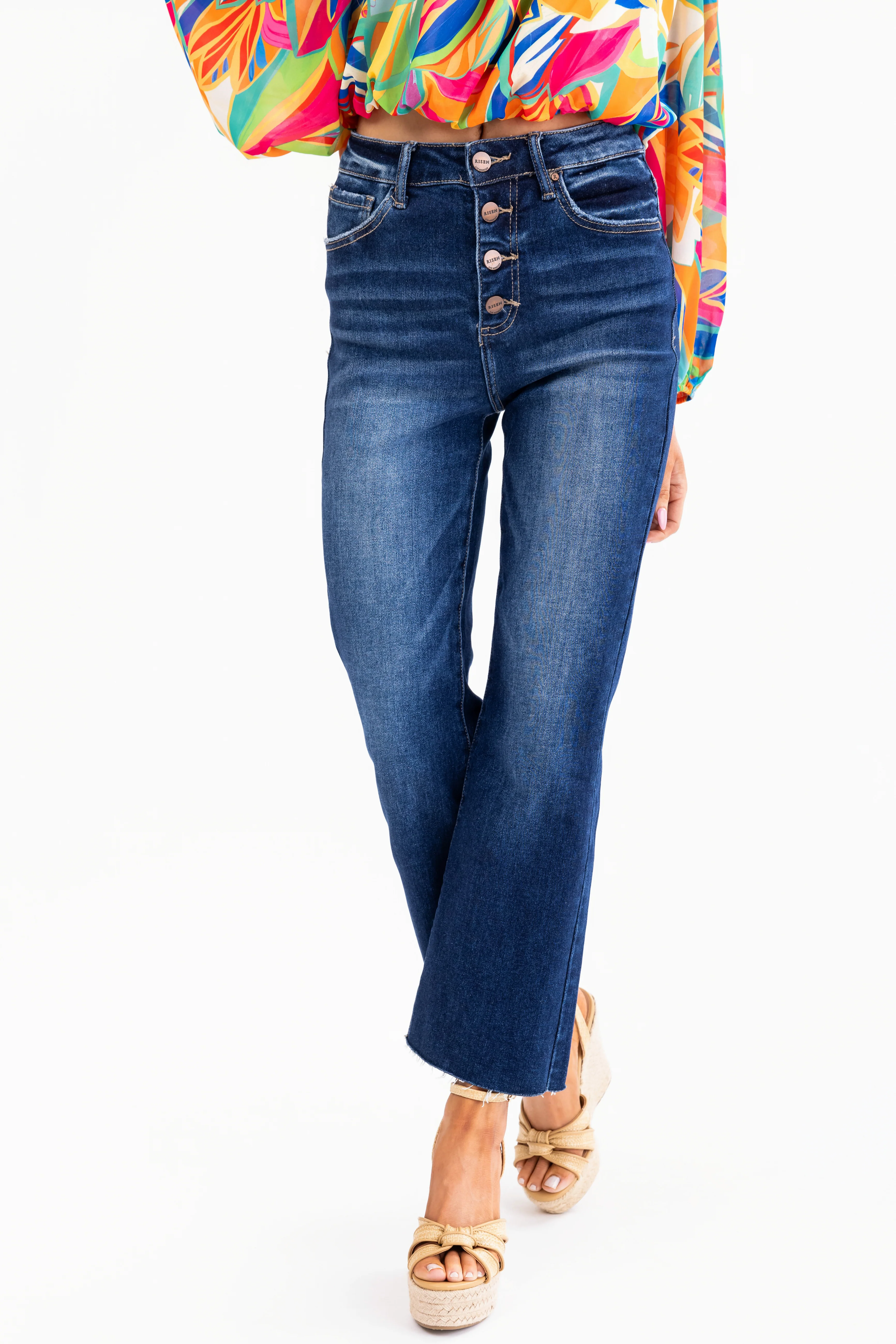 Risen Dark Wash High Rise Ankle Flare Jeans - Image 2