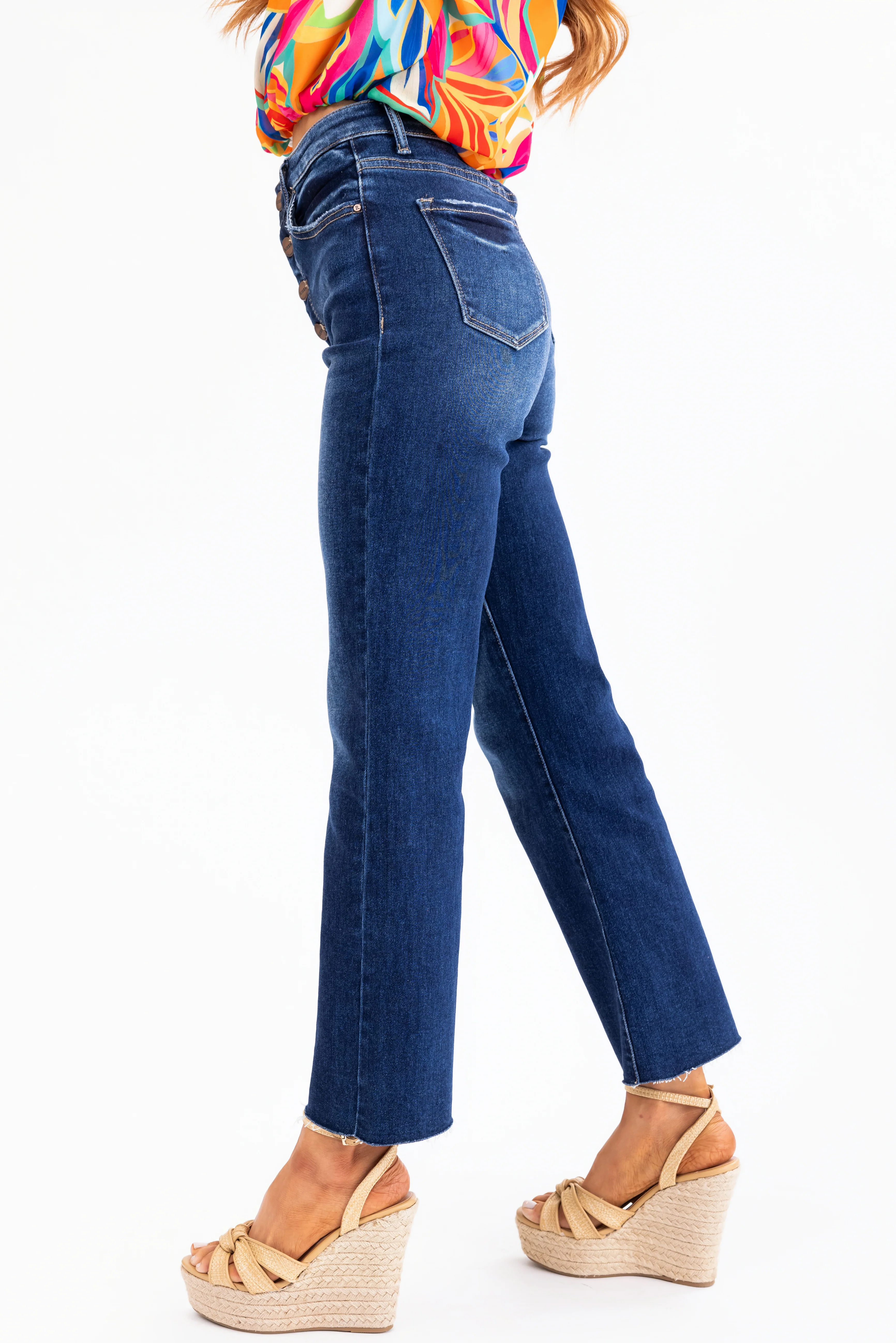 Risen Dark Wash High Rise Ankle Flare Jeans - Image 3