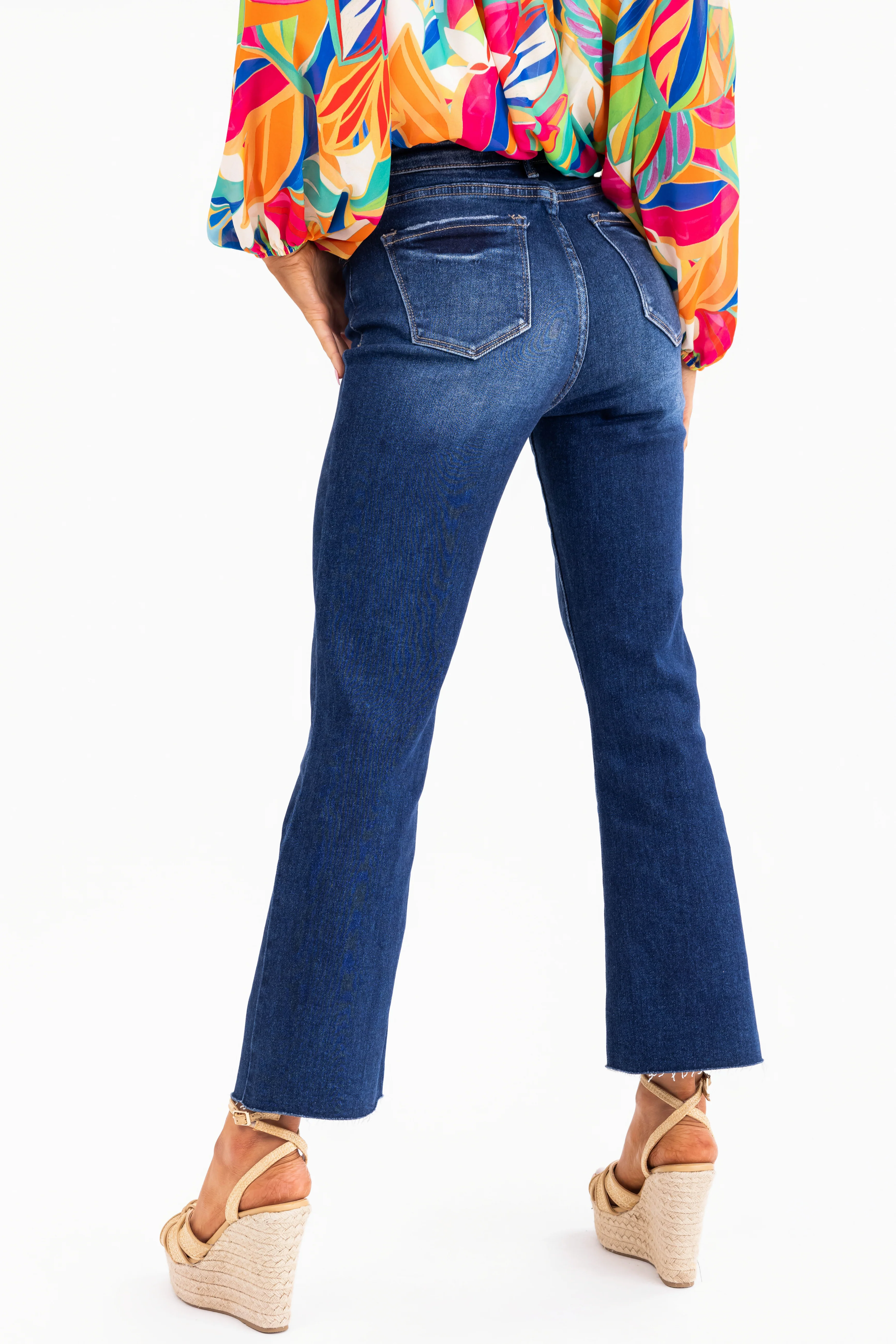 Risen Dark Wash High Rise Ankle Flare Jeans - Image 4