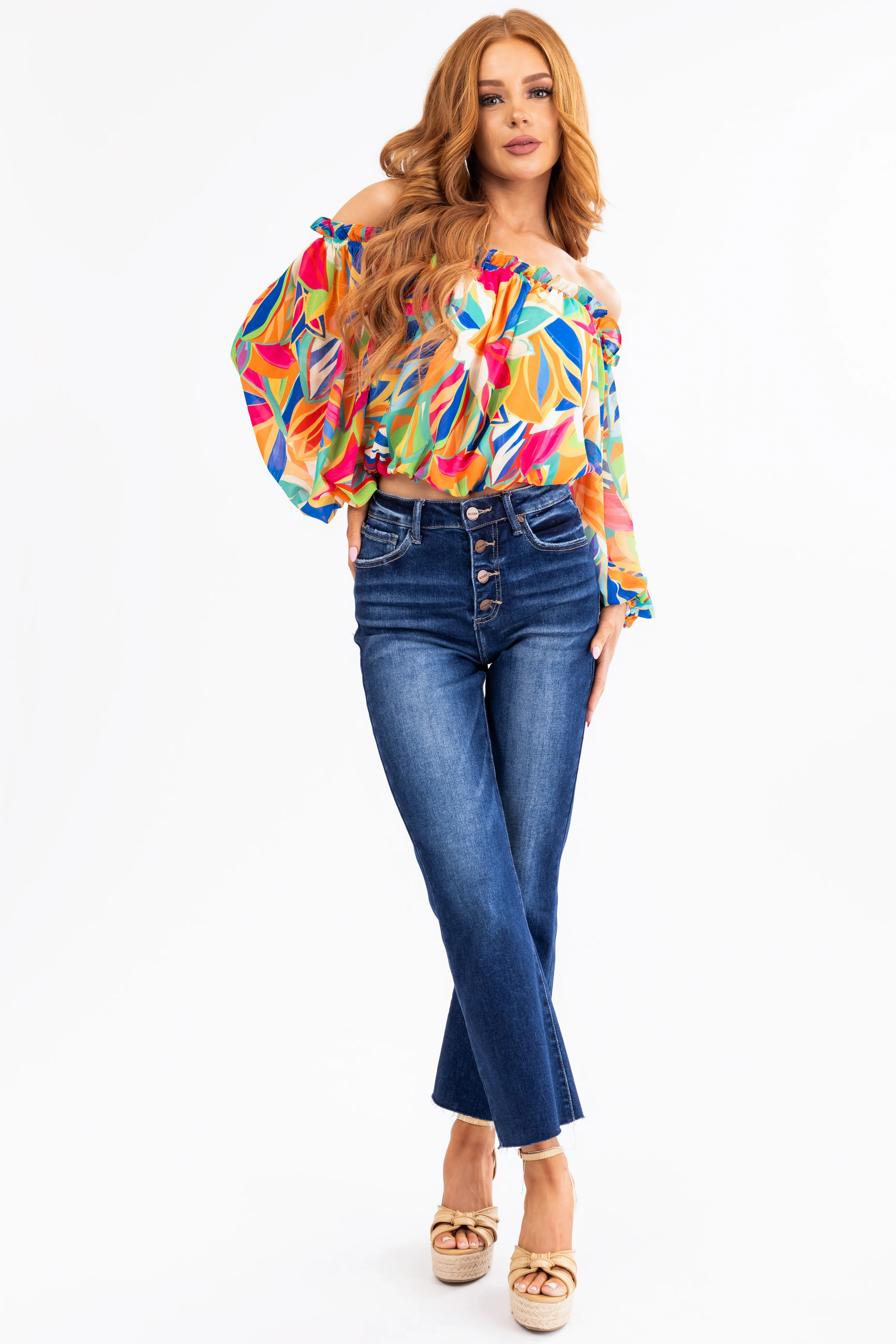 Risen Dark Wash High Rise Ankle Flare Jeans - Image 5