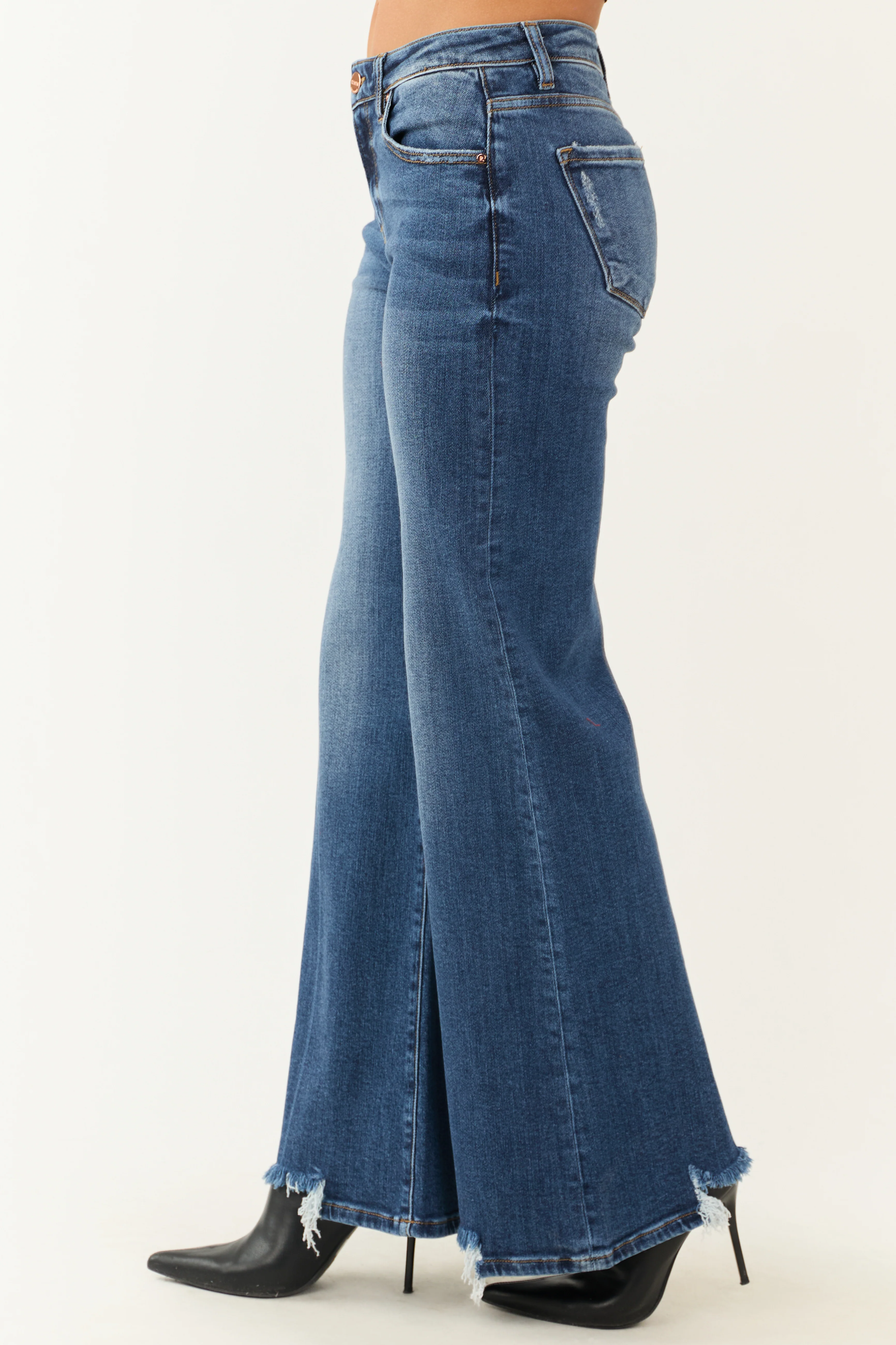 Risen Dark Wash High Rise Wide Flare Leg Jeans - Image 4