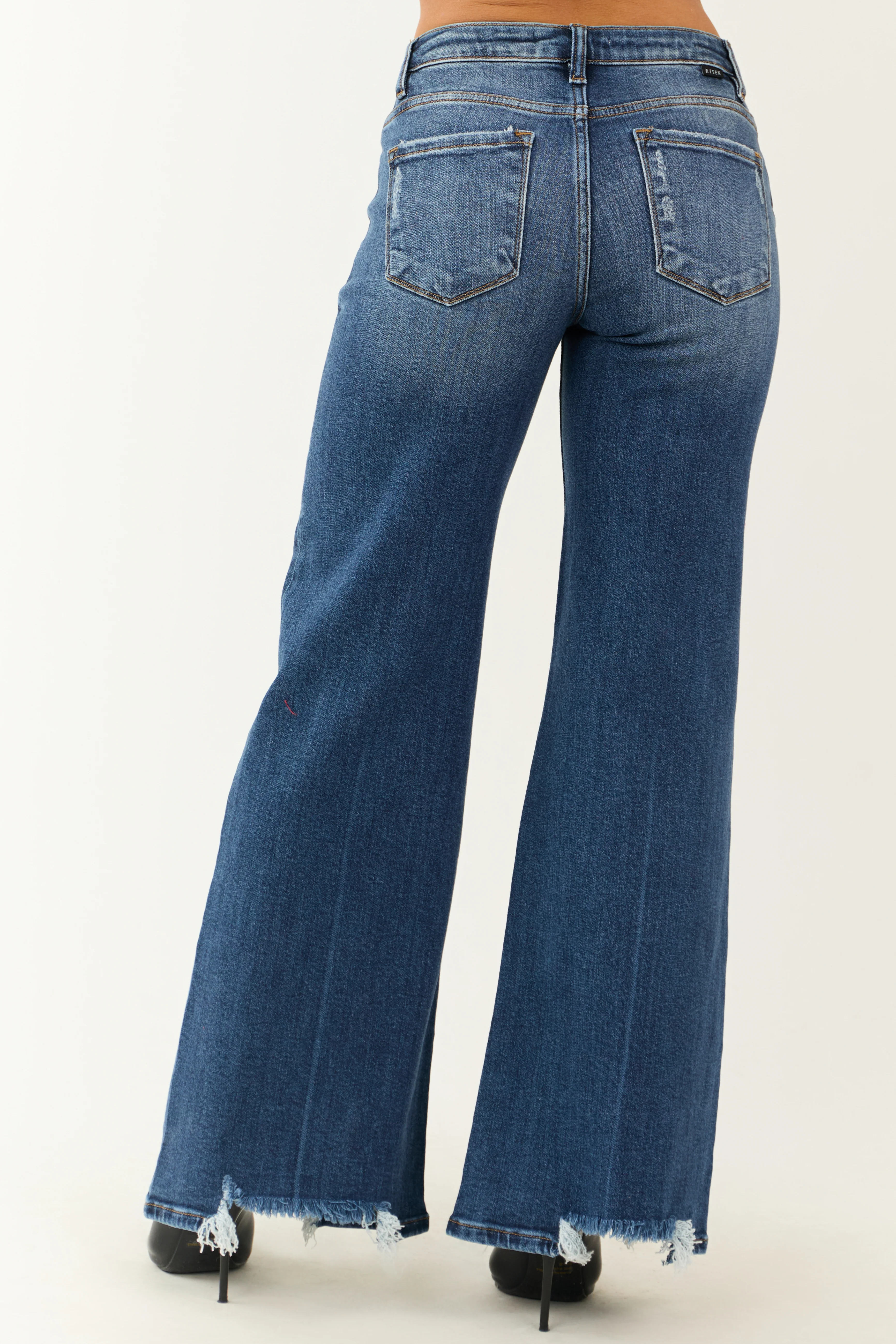 Risen Dark Wash High Rise Wide Flare Leg Jeans - Image 5