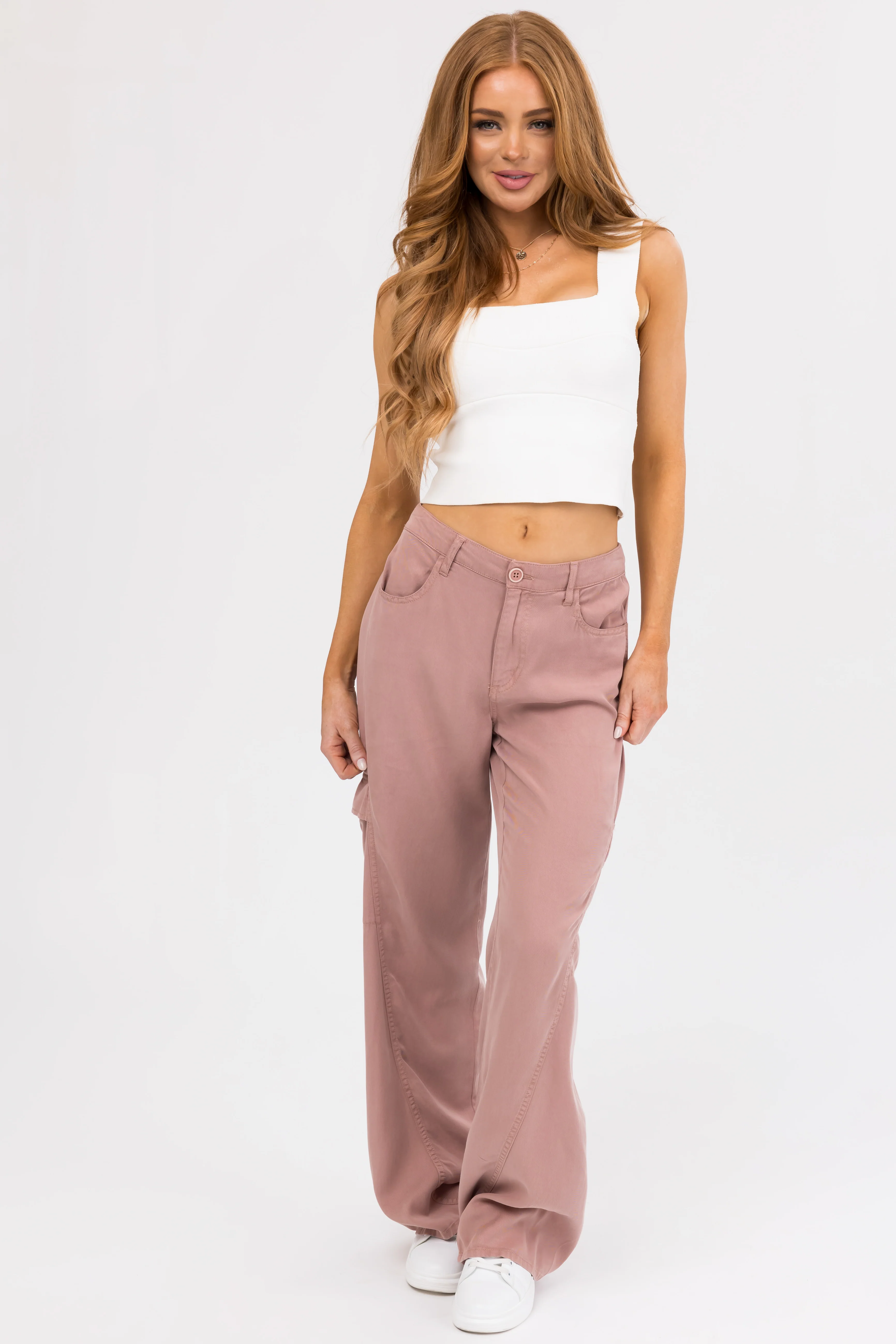 Risen Dusty Rose High Rise Tencel Cargo Pants - Image 2