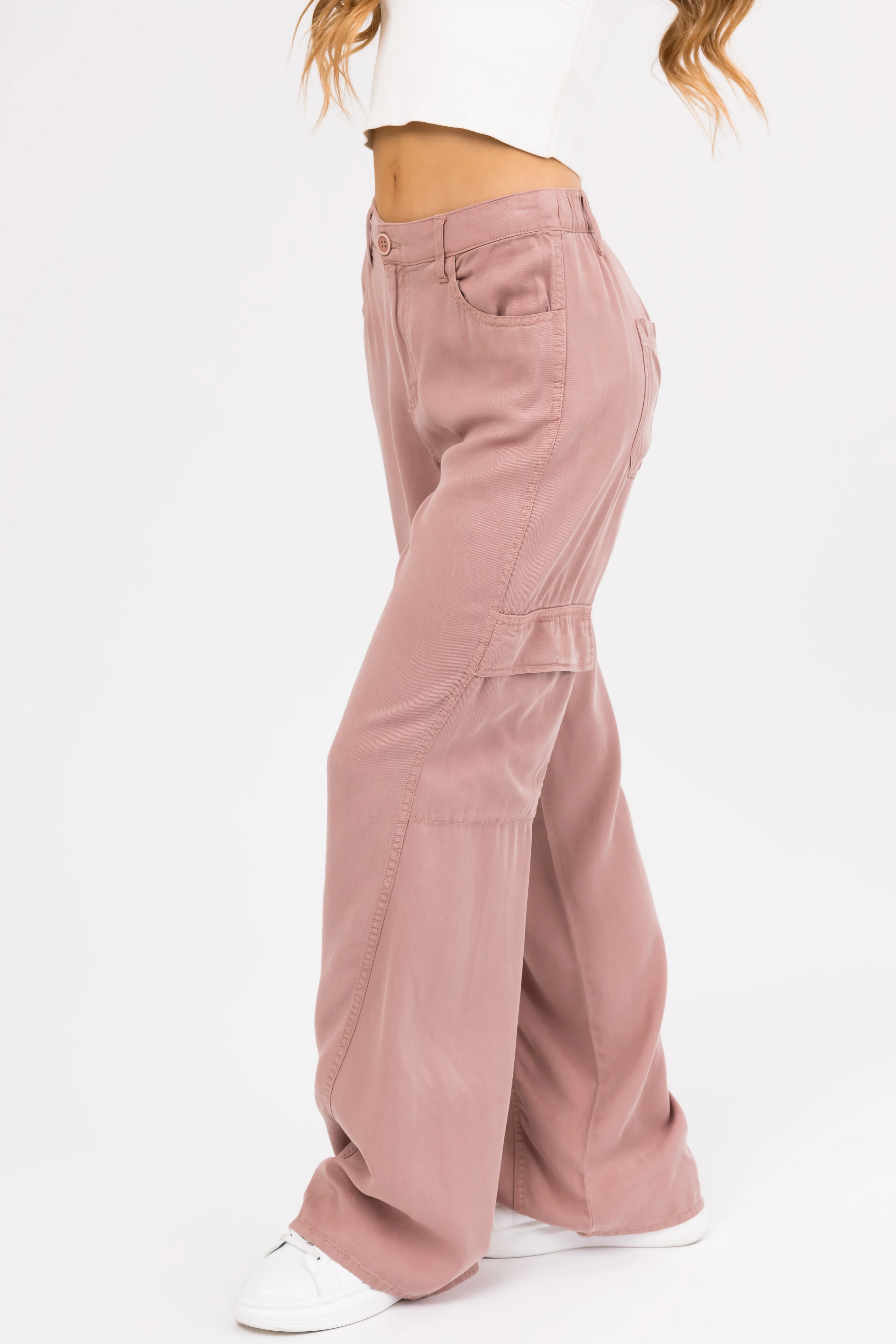 Risen Dusty Rose High Rise Tencel Cargo Pants - Image 3