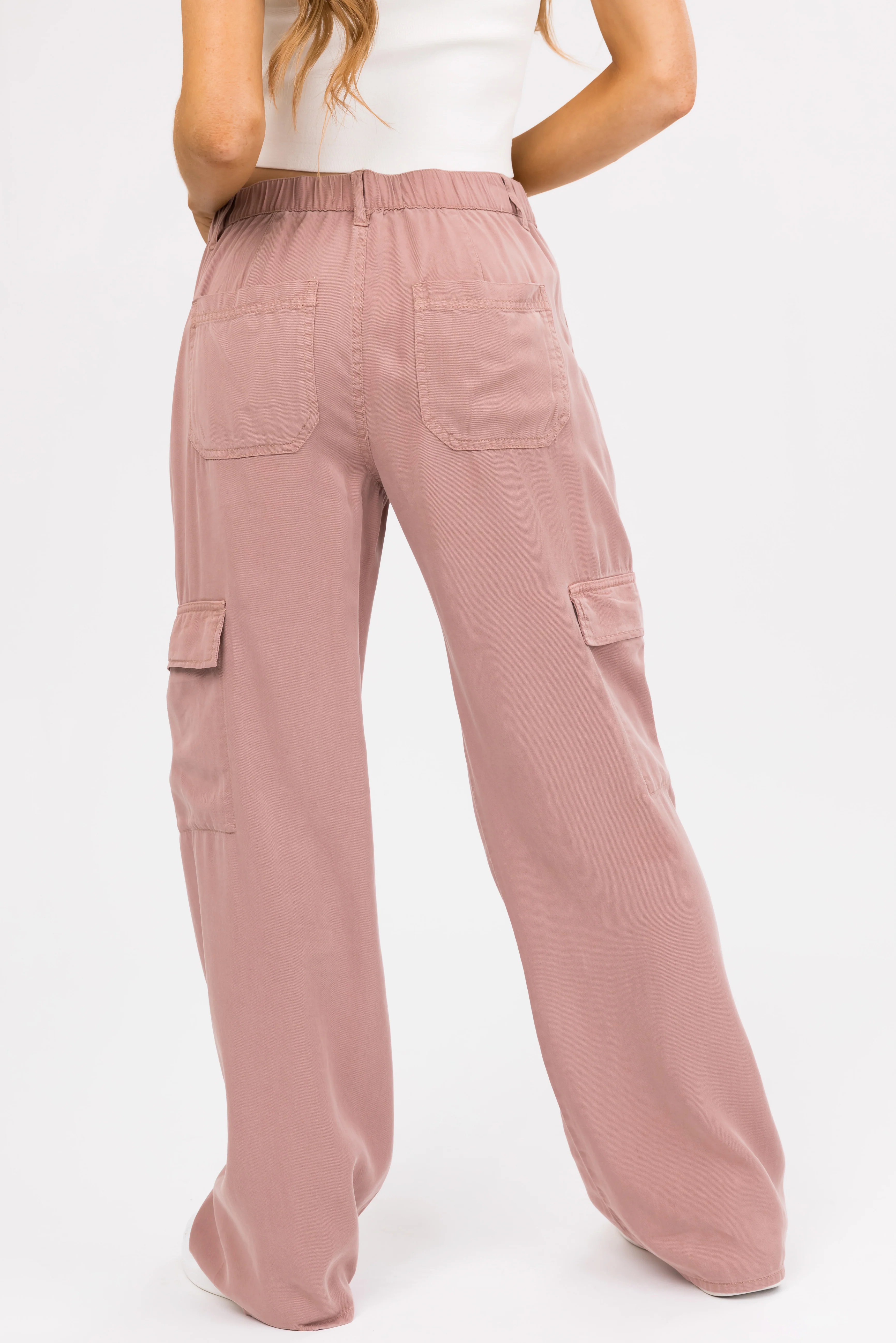 Risen Dusty Rose High Rise Tencel Cargo Pants - Image 4