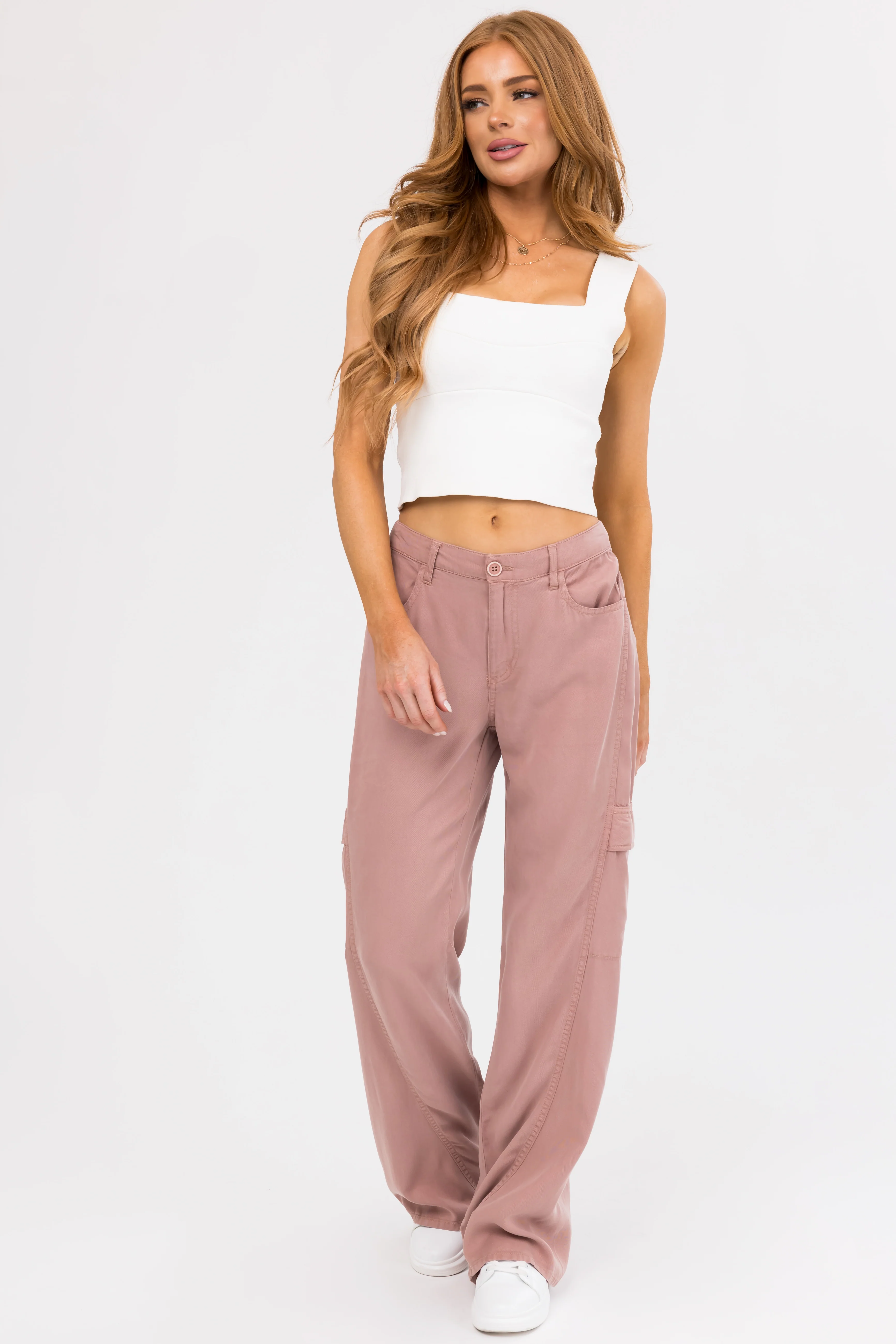 Risen Dusty Rose High Rise Tencel Cargo Pants - Image 5