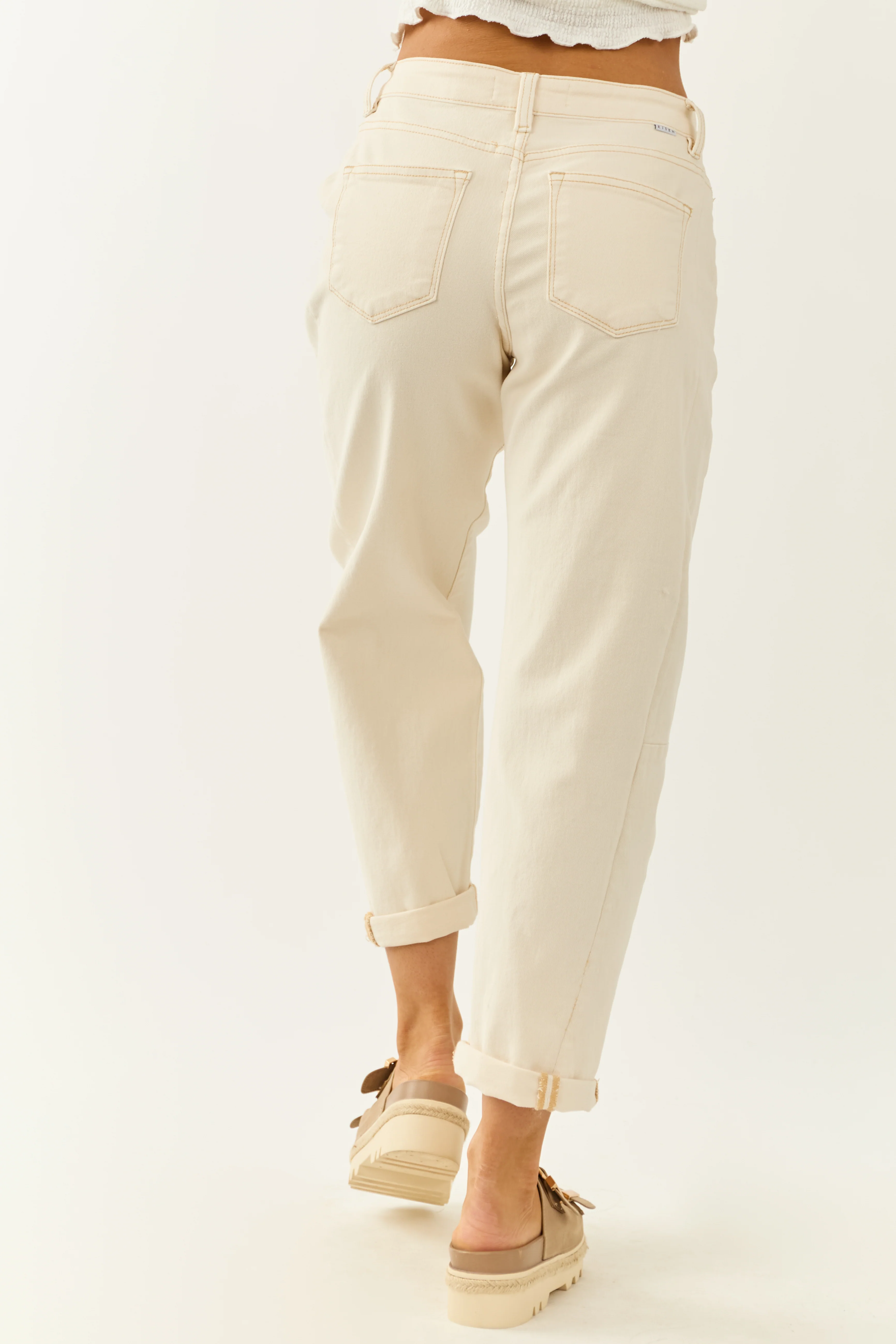 Risen Ivory High Rise Cuffed Stretchy Barrel Jeans - Image 5