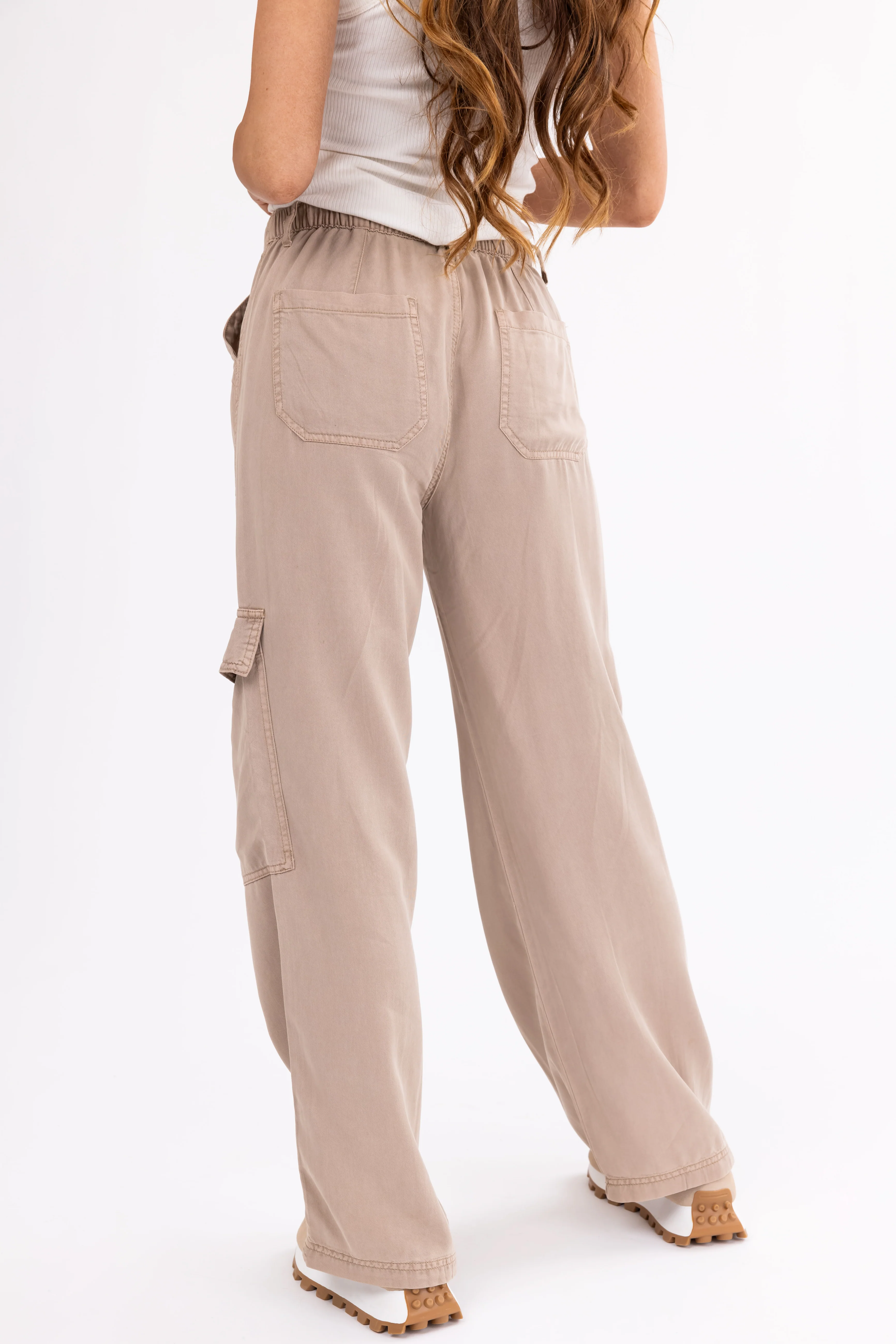 Risen Latte Wide Leg Tencel Cargo Pants - Image 4