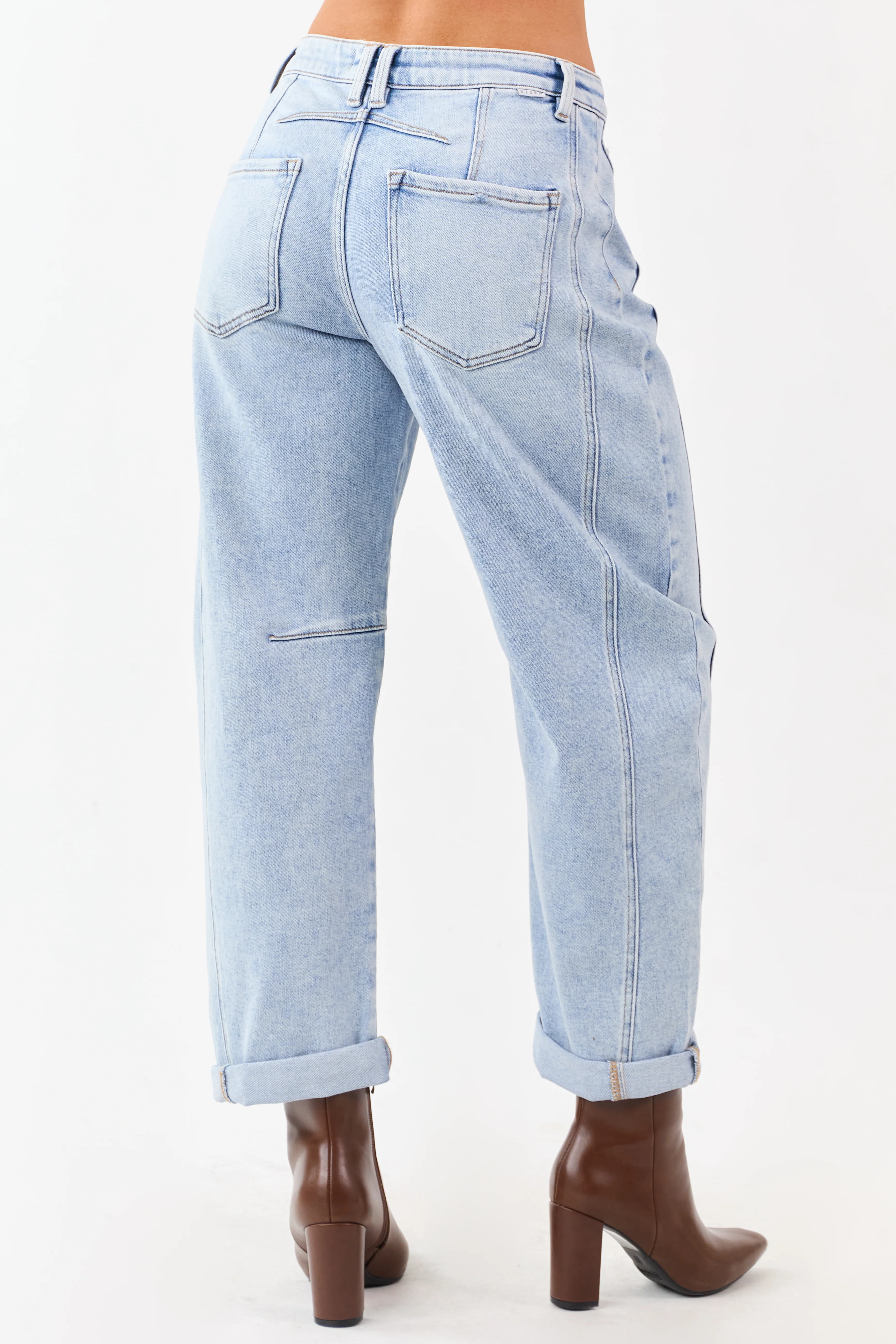 Risen Light Wash Cuffed Stretchy Barrel Jeans - Image 4