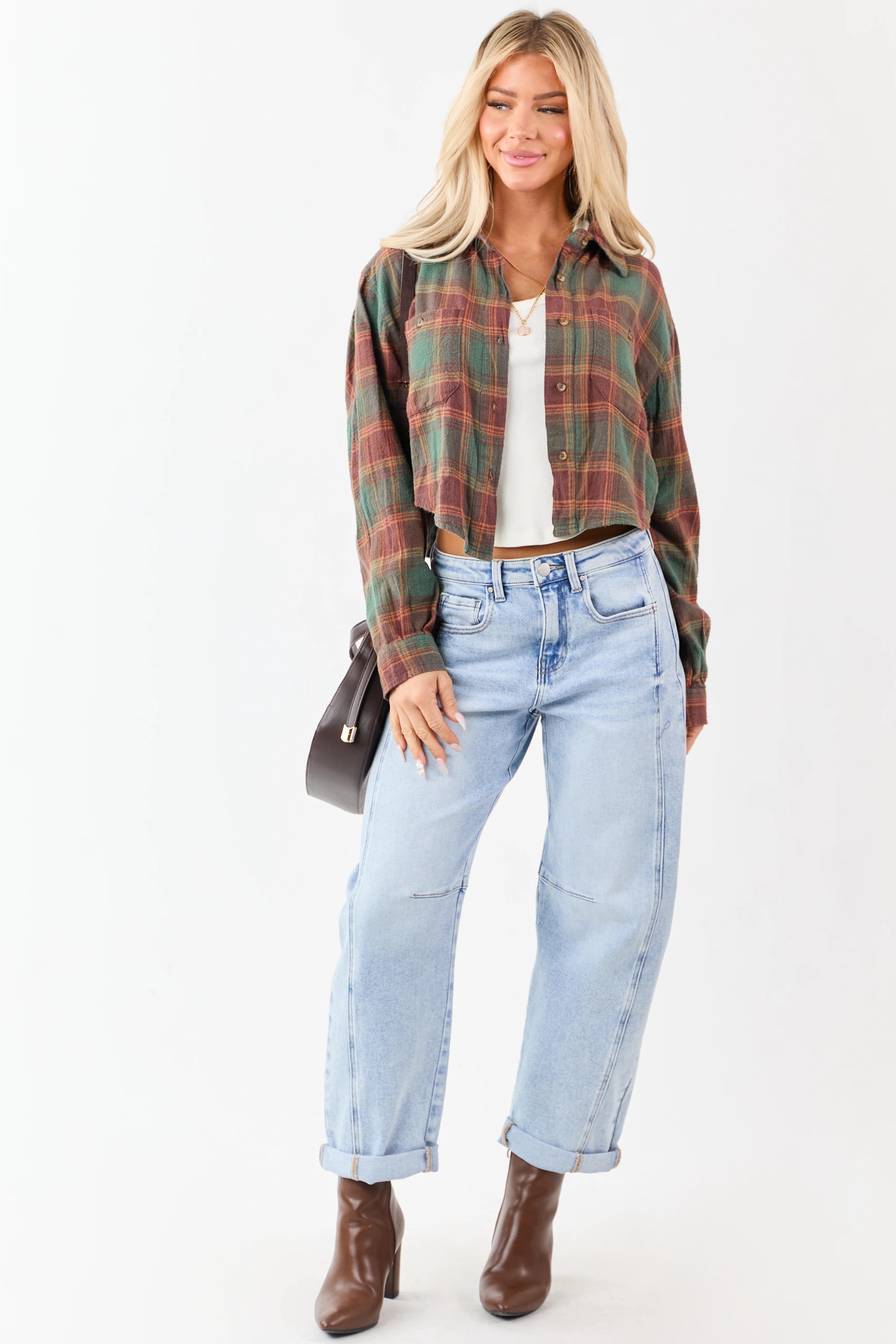 Risen Light Wash Cuffed Stretchy Barrel Jeans - Image 5