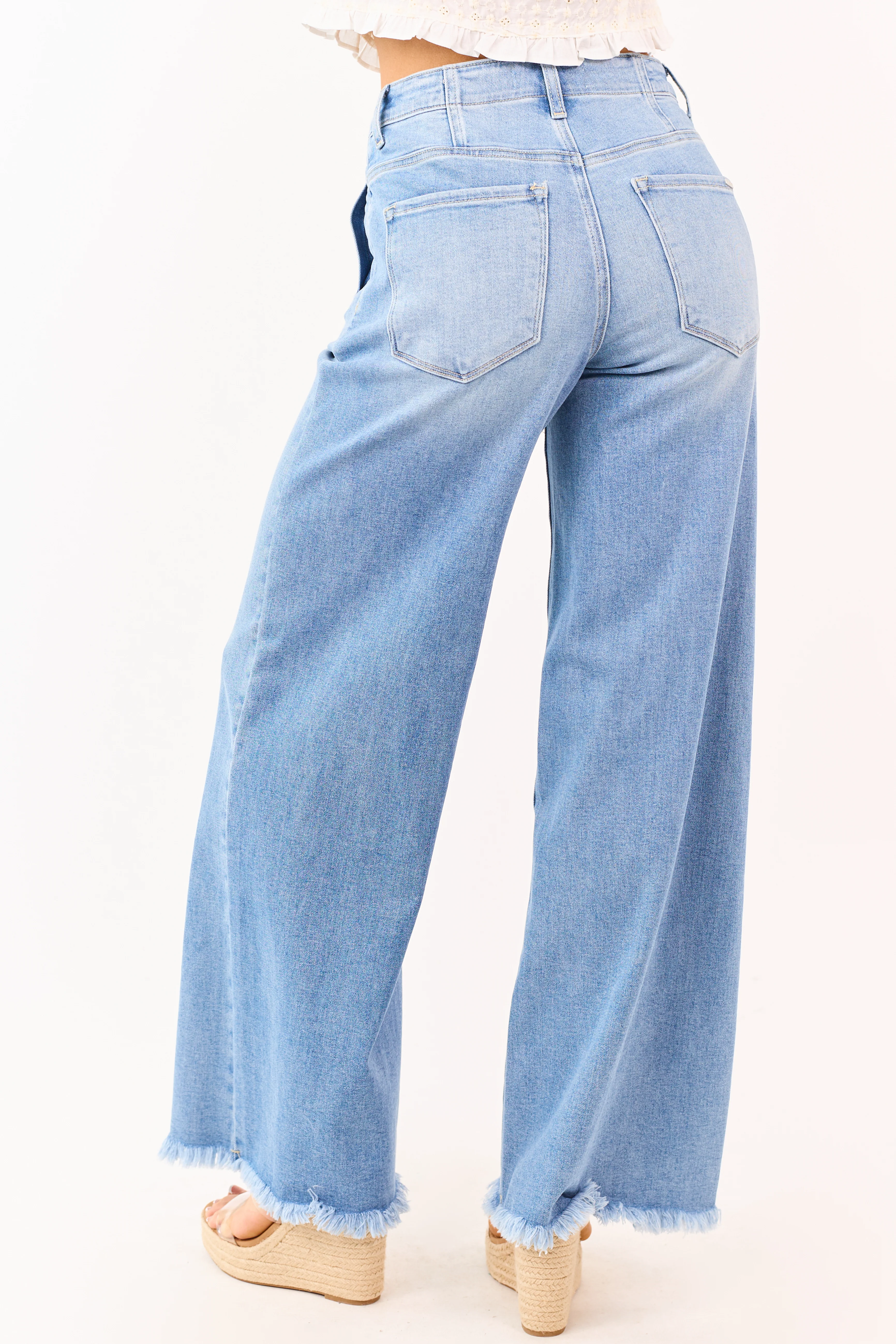 Risen Light Wash High Rise Wide Leg Drawstring Jeans - Image 4