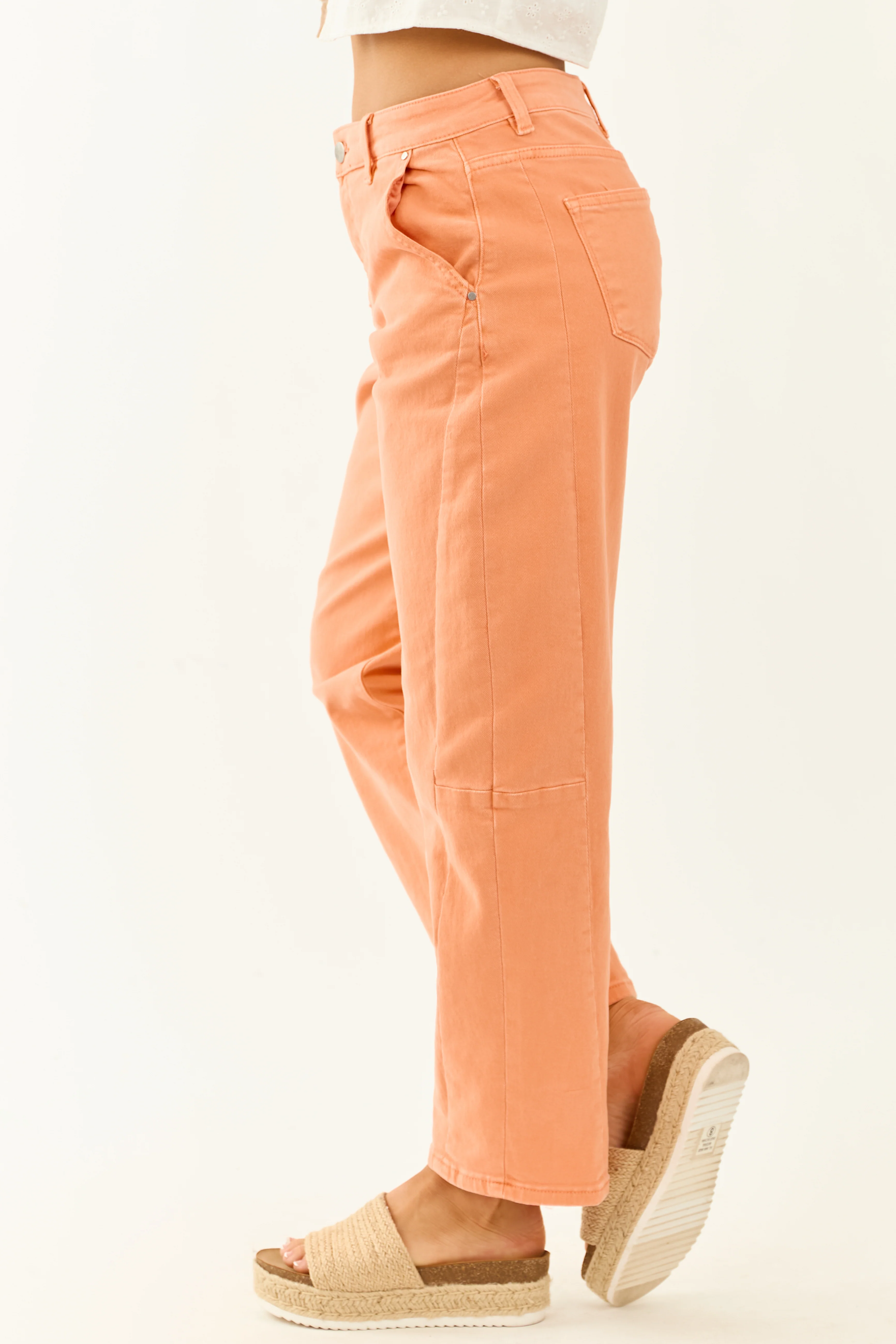 Risen Melon High Rise Cuffed Stretchy Barrel Jeans - Image 4