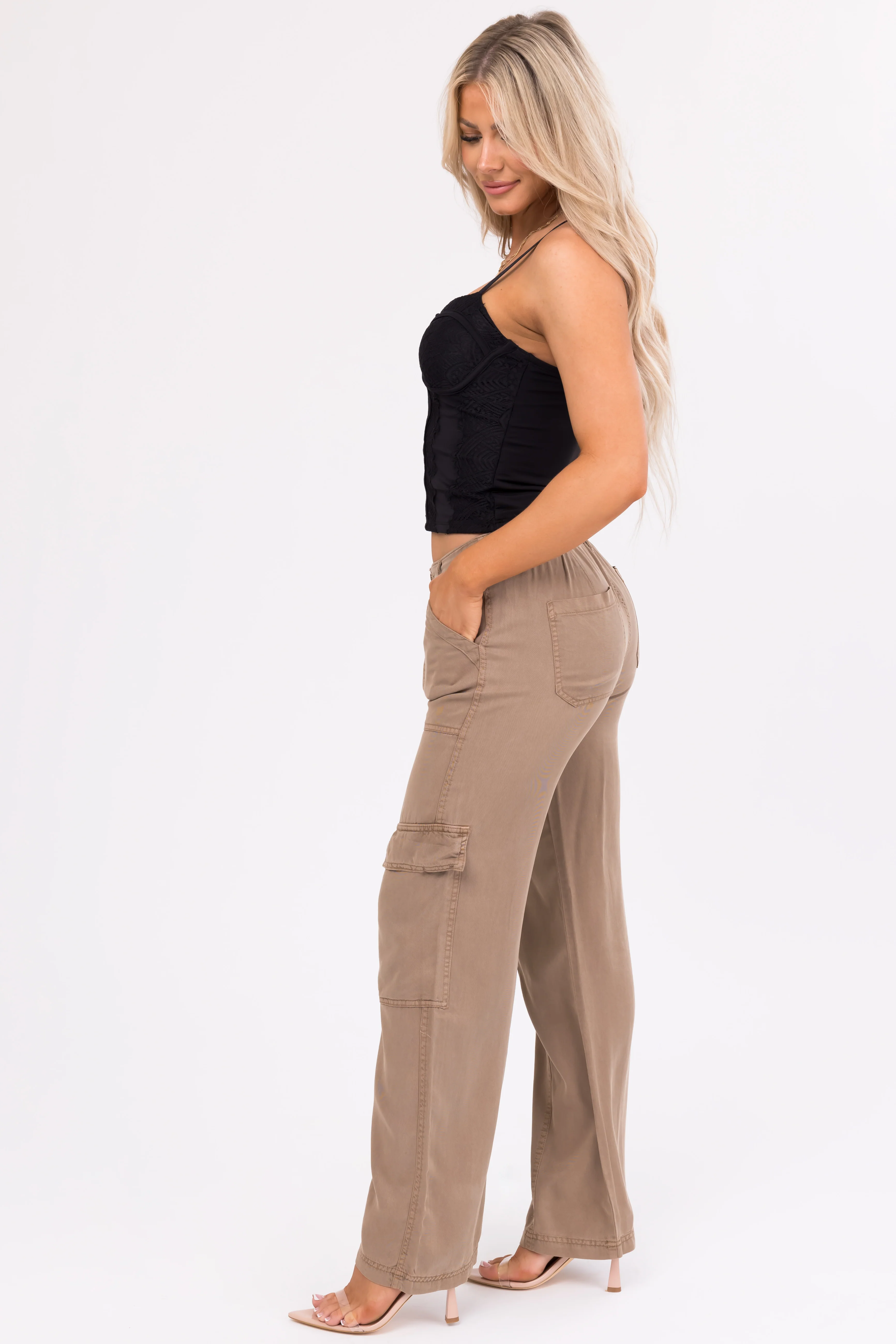Risen Peanut Wide Leg Tencel Cargo Pants - Image 6